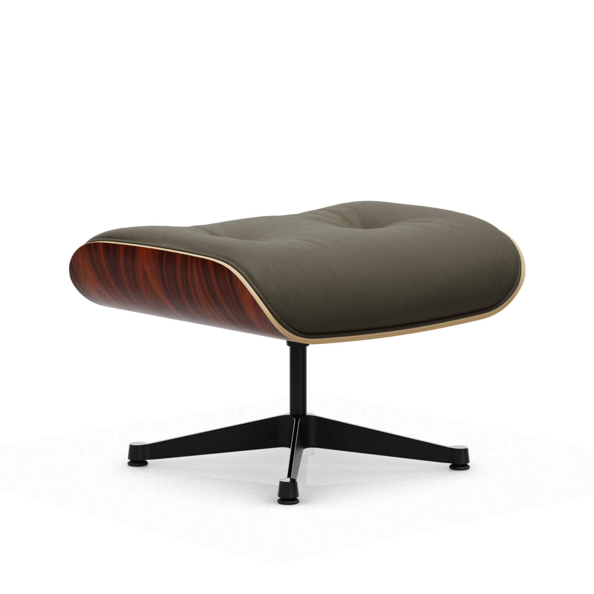 vitra - eames lounge ottoman santos palisander leather premium khaki 58 polished aluminium/deep black - fotpallar - charles & ray eames - läder/metall/trä