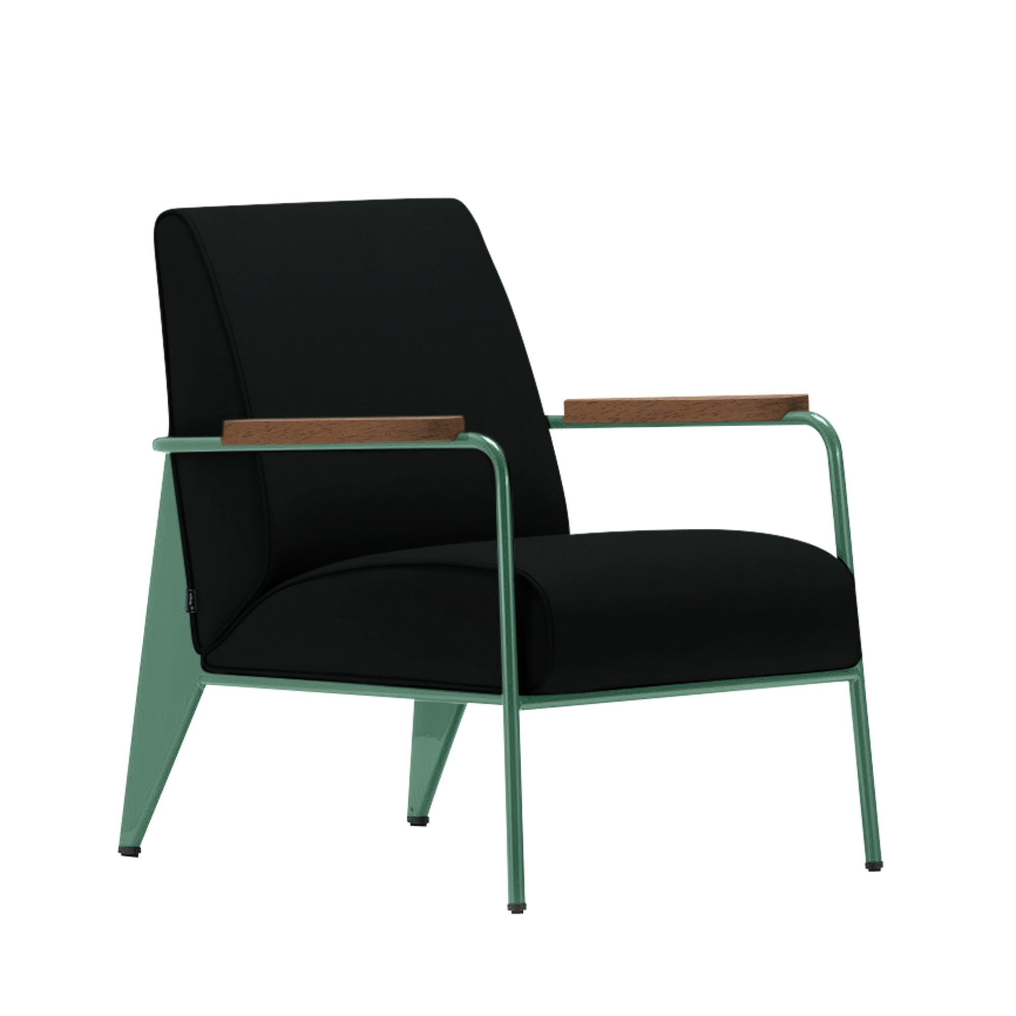 Vitra - Fauteuil de Salon, Walnut, Prouvé Blé Vert, Leather Premium Cat. L40 Col. 66 Nero - Fåtöljer - Jean Prouvé - Svart - Metall/Trä/Skum