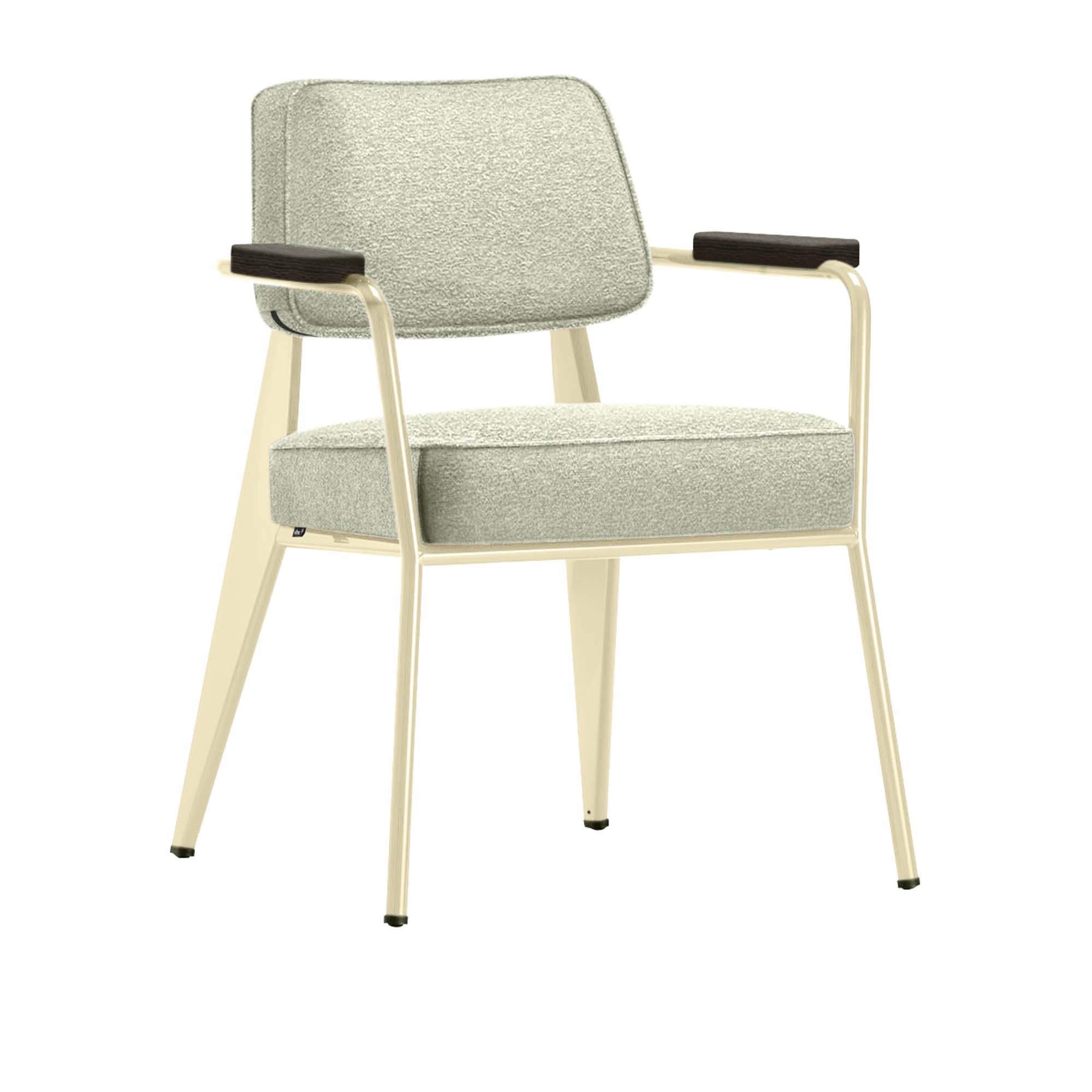 Vitra - Fauteuil Direction, Dark Oak, Base EcruFabric Cat. F100 Nubia Col. 03 Cream/Sand - Matstolar - Jean Prouvé - Beige - Metall/Trä/Textilmaterial/Skum