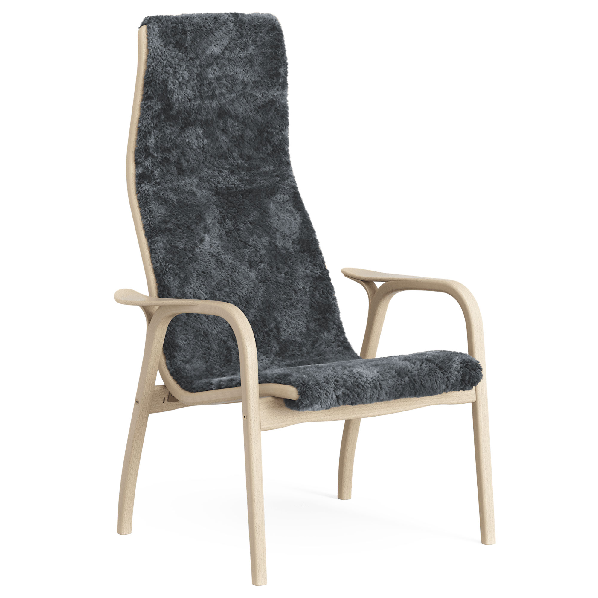 Swedese - Lamino fåtölj naturlackad bok/fårskinn charcoal - Fåtöljer - Yngve Ekström - Grå - Trä/Ull