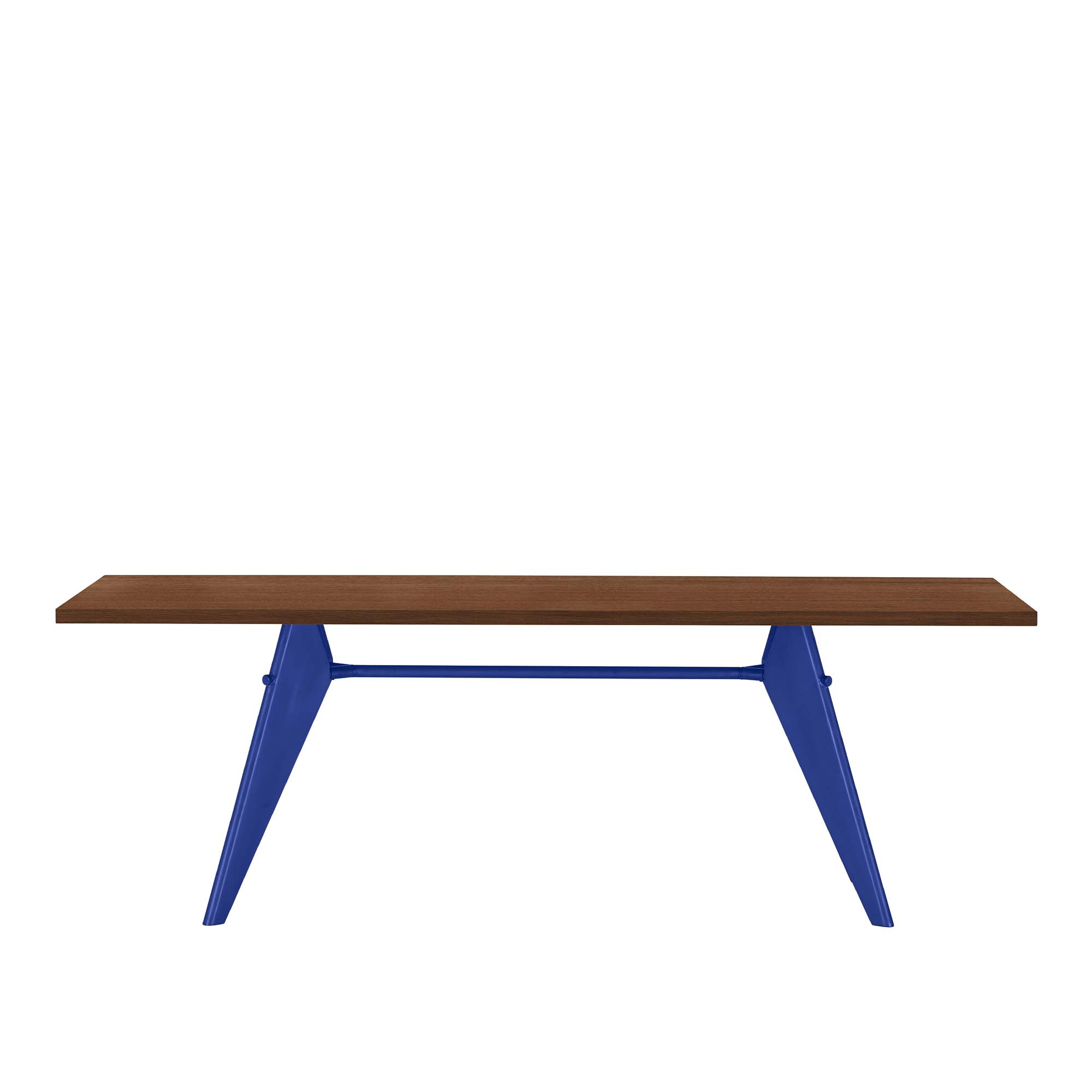 Vitra - EM Table 220, Base Prouvé Bleu Marcoule - Solid American Walnut - Matbord - Jean Prouvé - Brun,Träfärgad,Blå - Metall/Trä