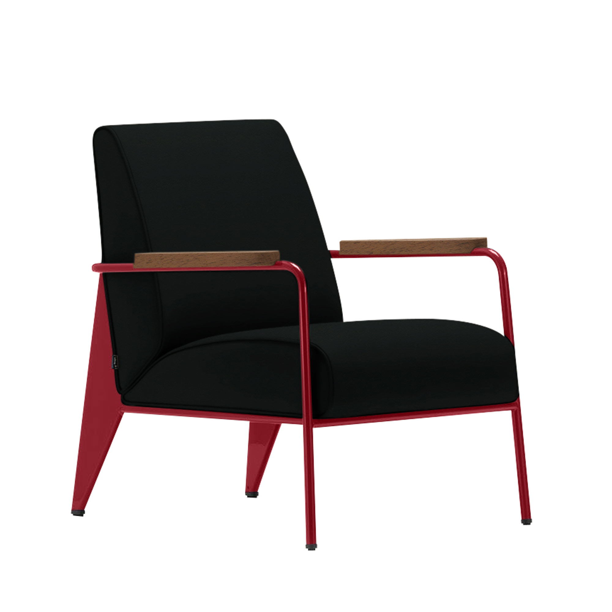 Vitra - Fauteuil de Salon, Walnut, Base Japanese Red, Leather Premium Cat. L40 Col. 66 Nero - Fåtöljer - Jean Prouvé - Svart - Metall/Trä/Skum