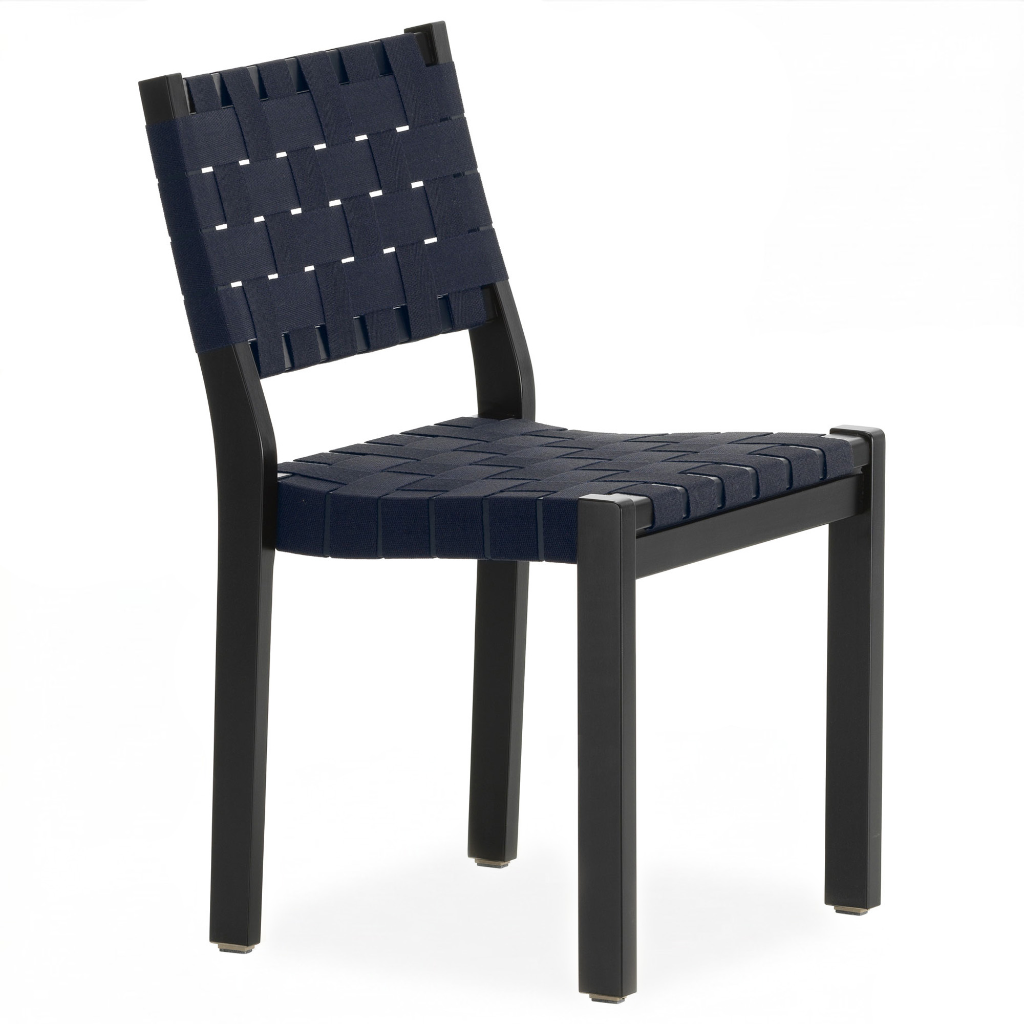 Artek - Chair 611 Svartlackad/Black Blue - Matstolar - Alvar Aalto - Bl&aring; - Naturmaterial/Tr&auml;