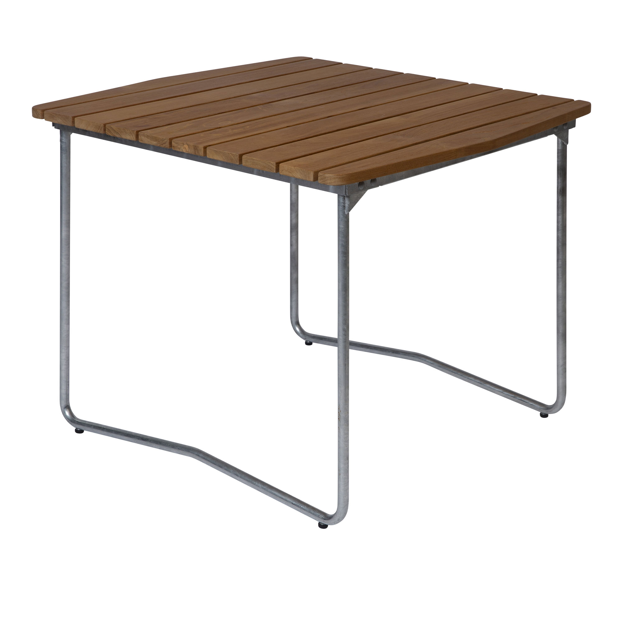 Grythyttan Stålmöbler - Bord B31 84 cm Varmförzinkat stativ Obehandlad teak - Matbord utomhus - Träfärgad - Metall/Trä | Utemöbler - Utebord - Matbord Utomhus | Möbelexperten