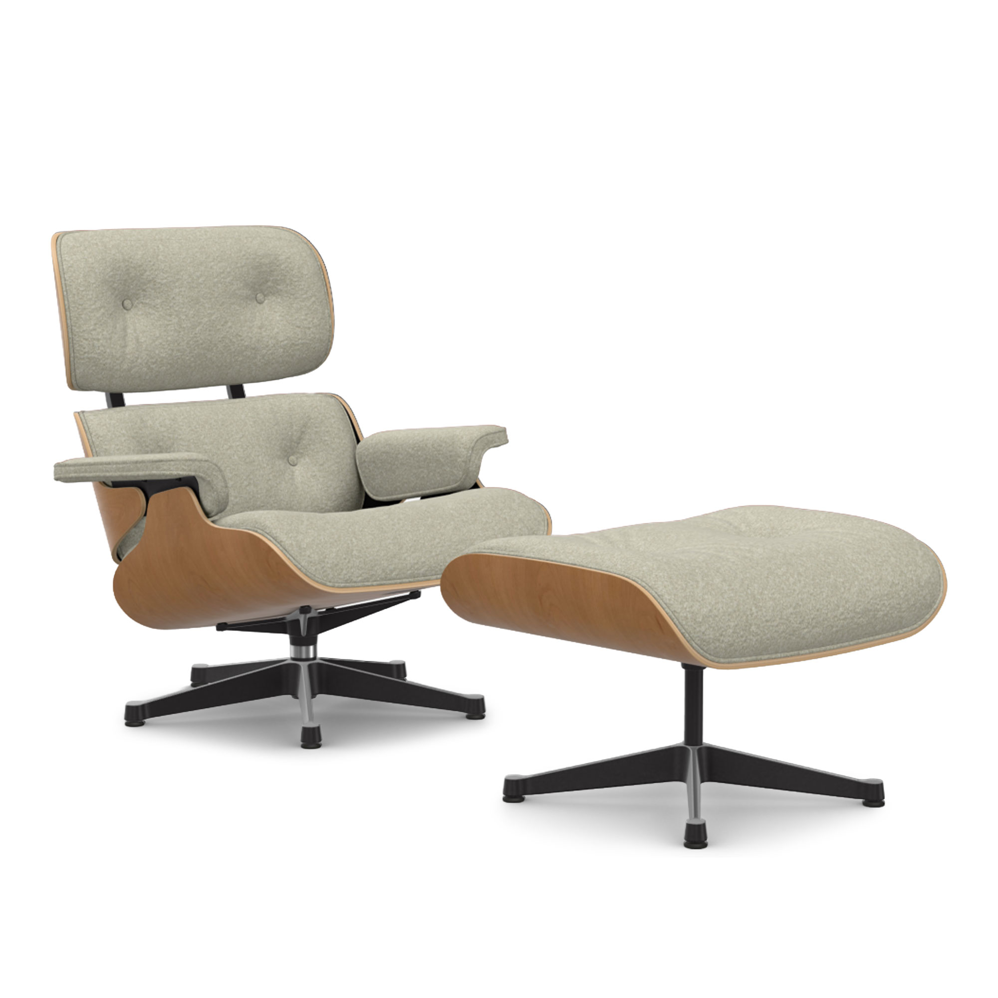 Vitra - Eames Lounge Set Cherry Nubia Cream/Sand 03 Polished Aluminium/Deep Black - Fåtöljer - Charles & Ray Eames - Beige | Möbler - Fåtöljer Och Puffar - Fåtöljer | Möbelexperten