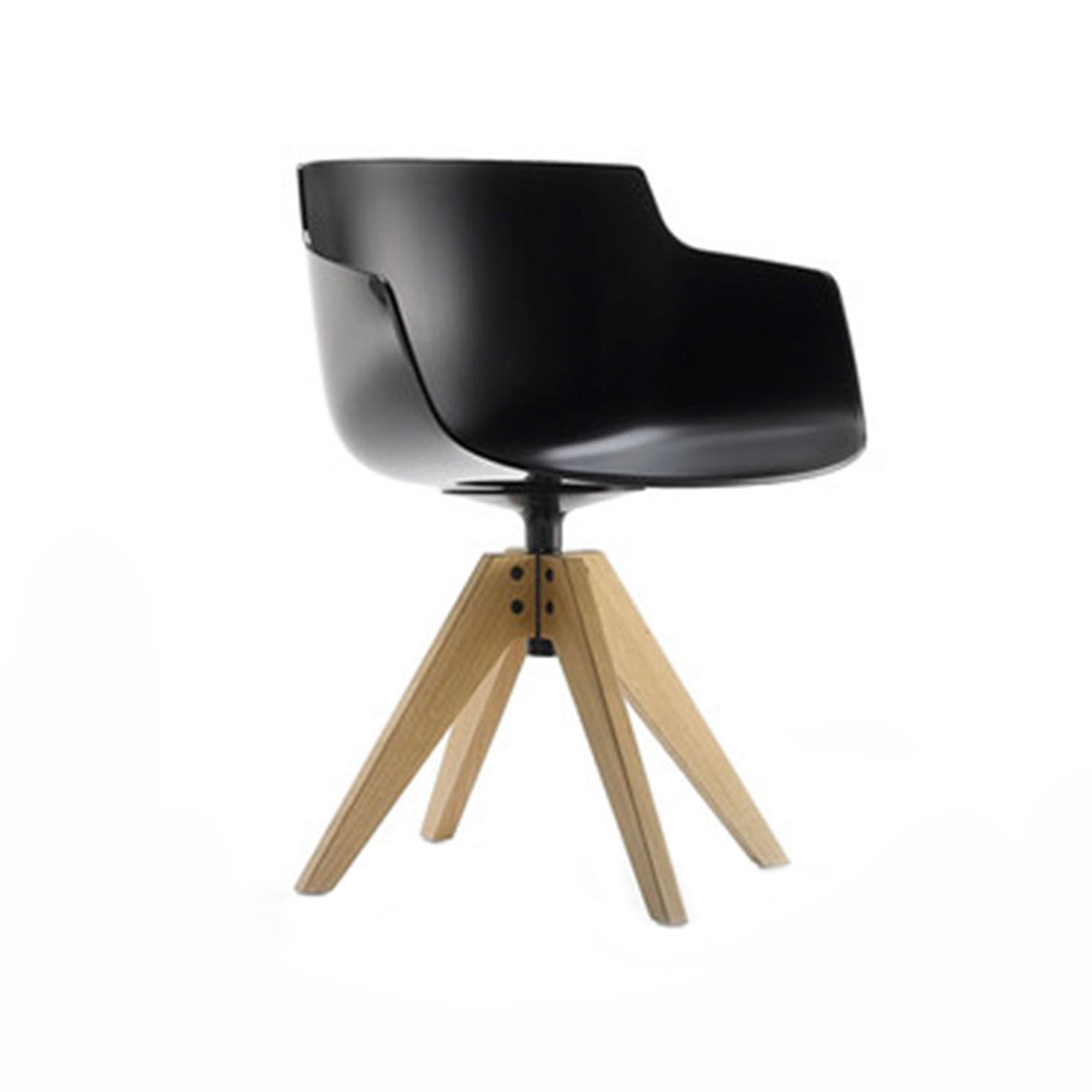 MDF Italia - Flow Slim Chair, Black Shell, Natural Oak Frame, VN 4-Legged Oak Base, Matt Grey Coupling Device - Matstolar - Jean-Marie Massaud - Svart - Metall/Trä/Plast