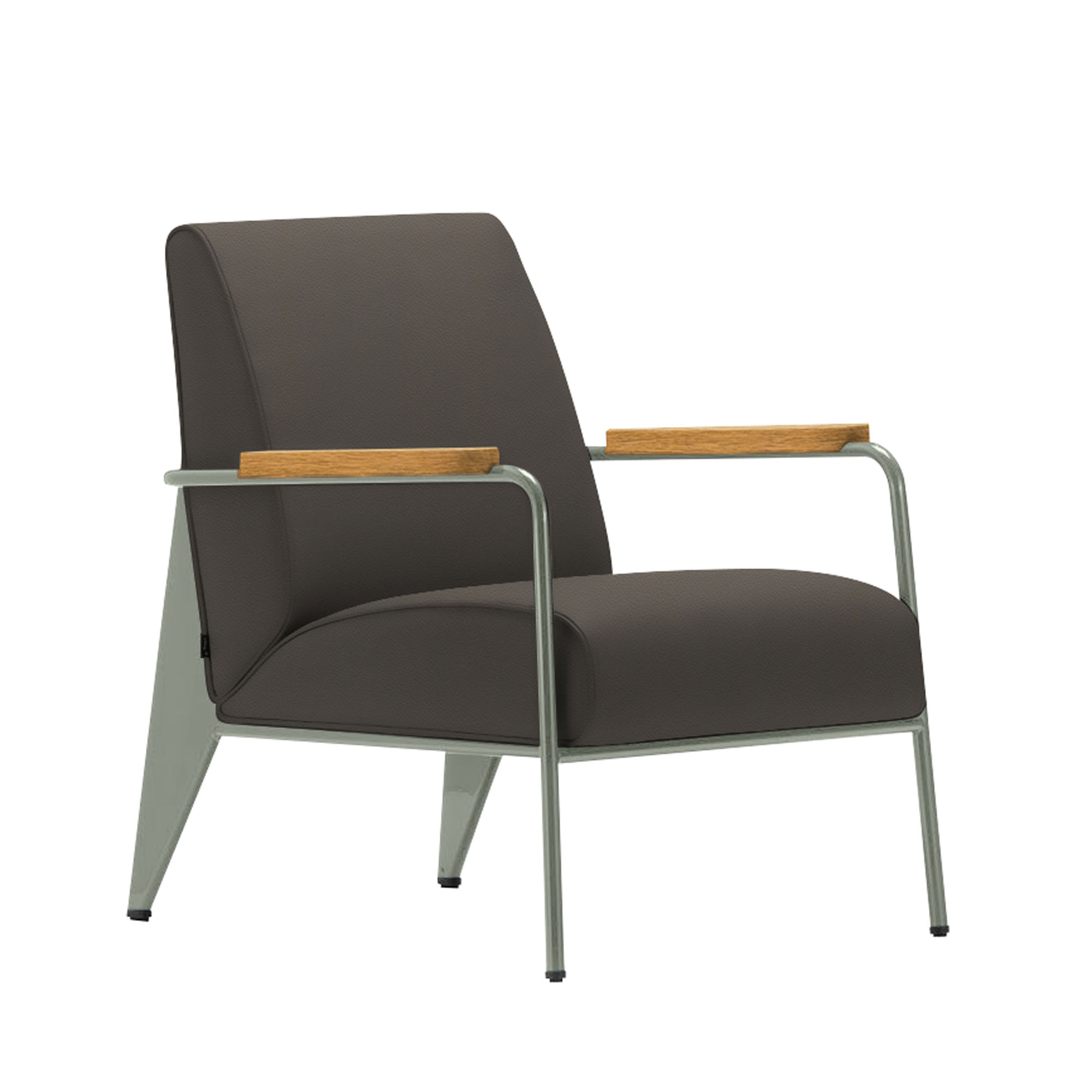 Vitra - Fauteuil de Salon, Prouvé Gris Vermeer, Natural Oak, Leather Premium Cat. L40 Col. 61 Umbra Grey - Fåtöljer - Jean Prouvé - Grå - Metall/Trä/Skum