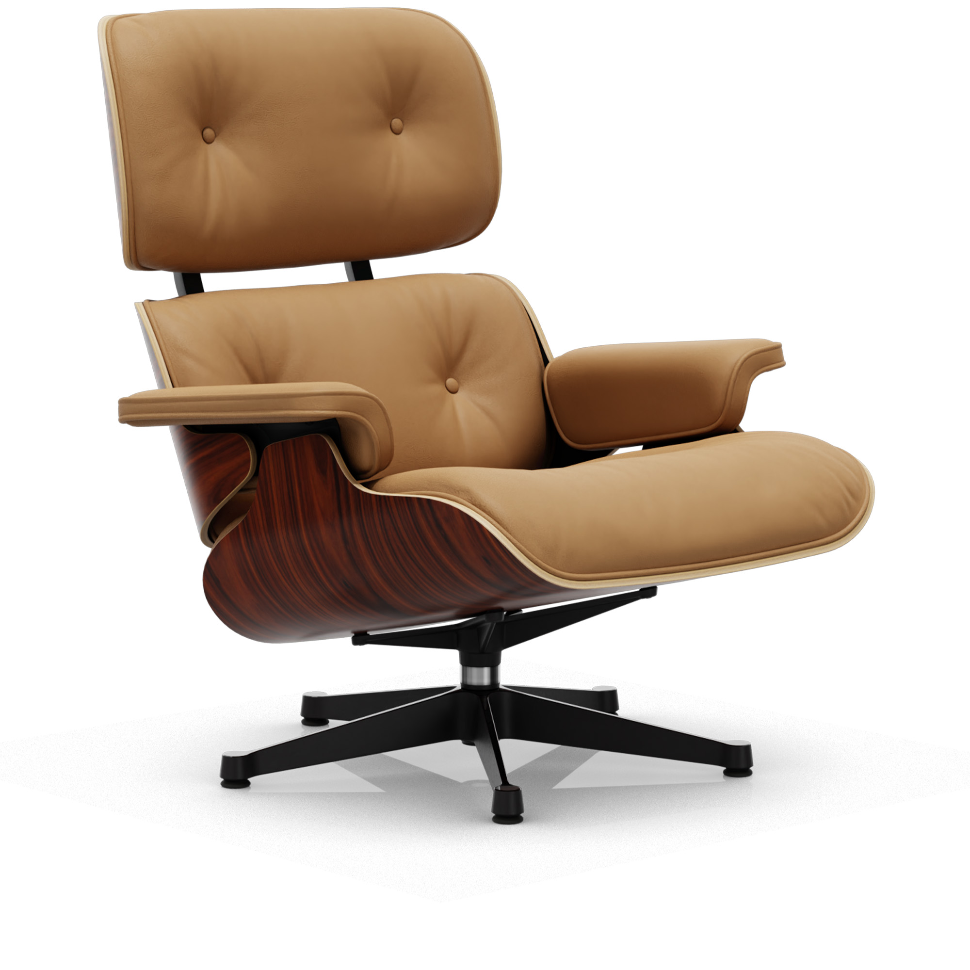 Vitra - Eames Lounge Chair Santos Palisander Leather Natural Caramel 01 Polished Aluminium/Deep Black - Fåtöljer - Charles & Ray Eames - Läder/Metall/Trä | Möbler - Fåtöljer Och Puffar - Fåtöljer | Möbelexperten