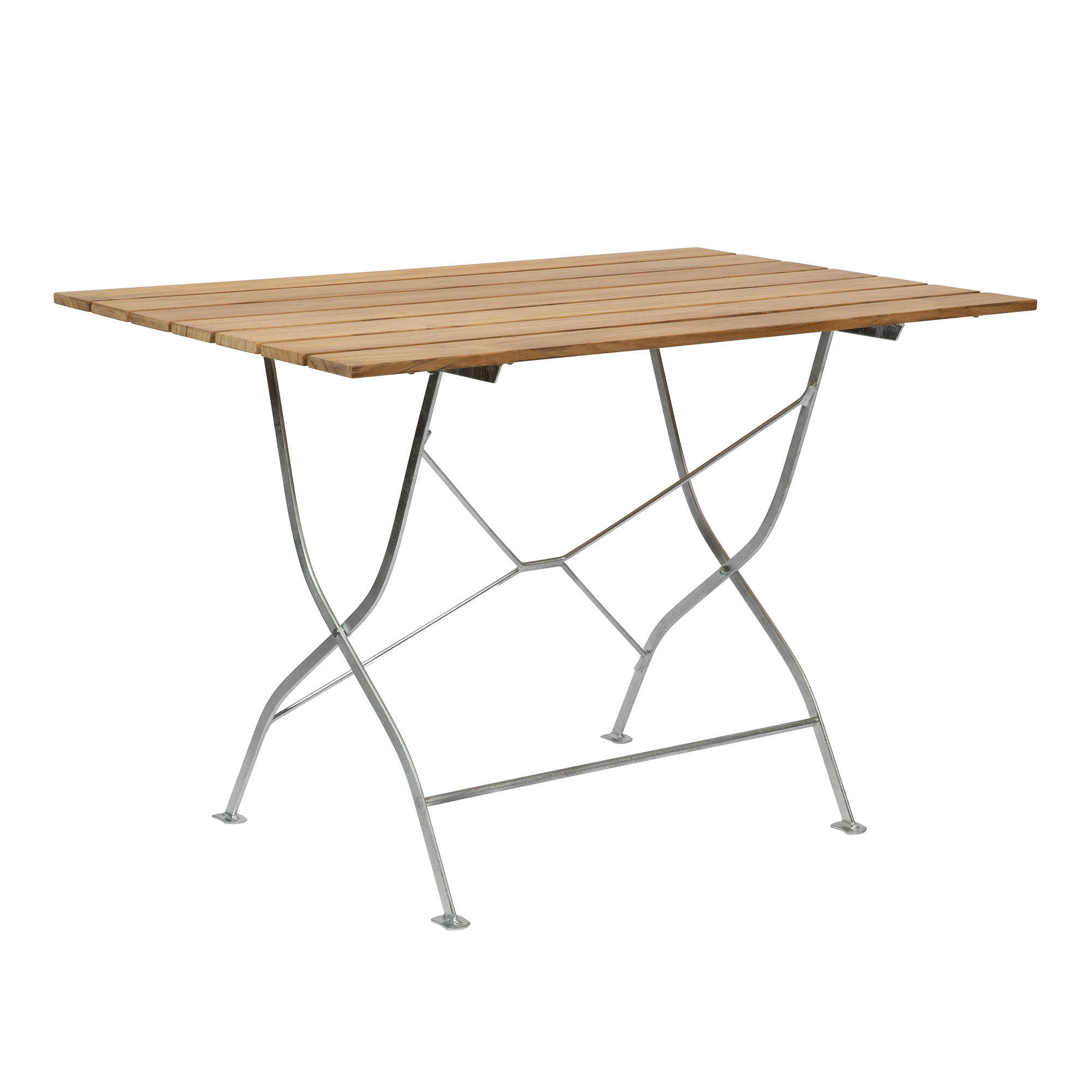 Grythyttan Stålmöbler - Bryggeribord 110x70 cm Teak / Varmförzinkat Stativ - Matbord utomhus - Träfärgad - Metall/Trä | Utemöbler - Utebord - Matbord Utomhus | Möbelexperten