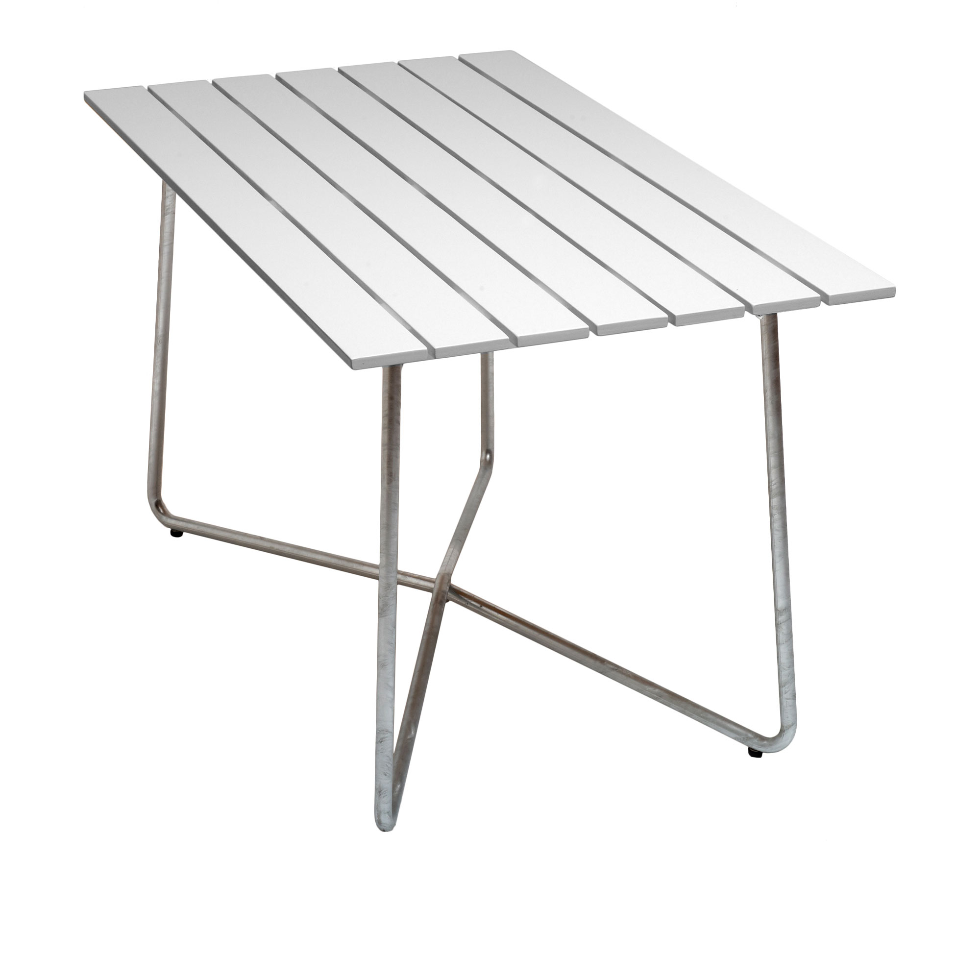 Grythyttan Stålmöbler - Bord B25A 120 cm Vitlackerad ek / Varmförzinkat stativ - Matbord utomhus - Vit - Metall/Trä | Utemöbler - Utebord - Matbord Utomhus | Möbelexperten