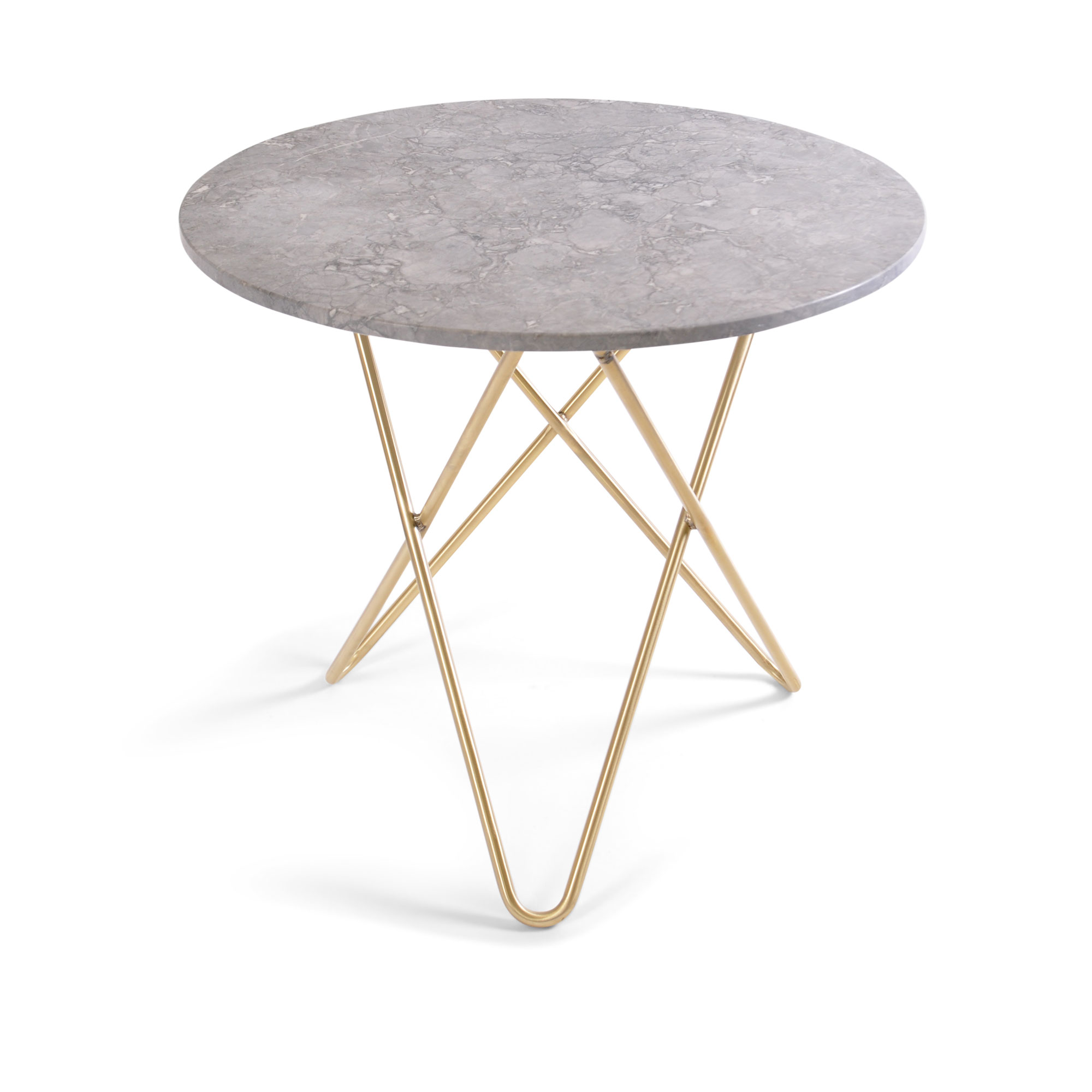 ox denmarq - o dining table ø80, brass frame, top: grey marble - matbord - dennis marquart - grå - metall/sten