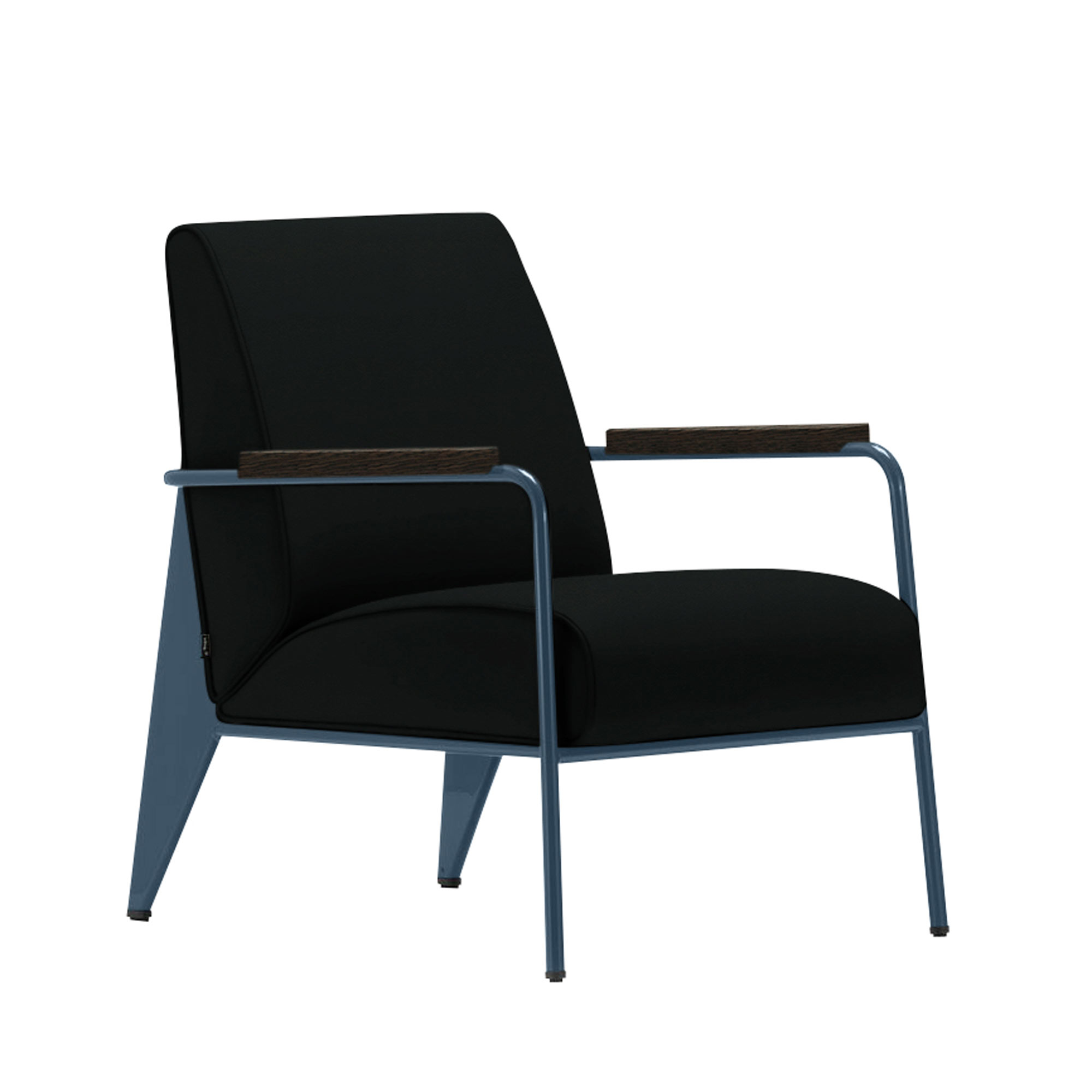 Vitra - Fauteuil de Salon, Prouvé Bleu Dynastie, Dark Oak,  Leather Premium Cat. L40 Col. 66 Nero - Fåtöljer - Jean Prouvé - Svart - Metall/Trä/Skum