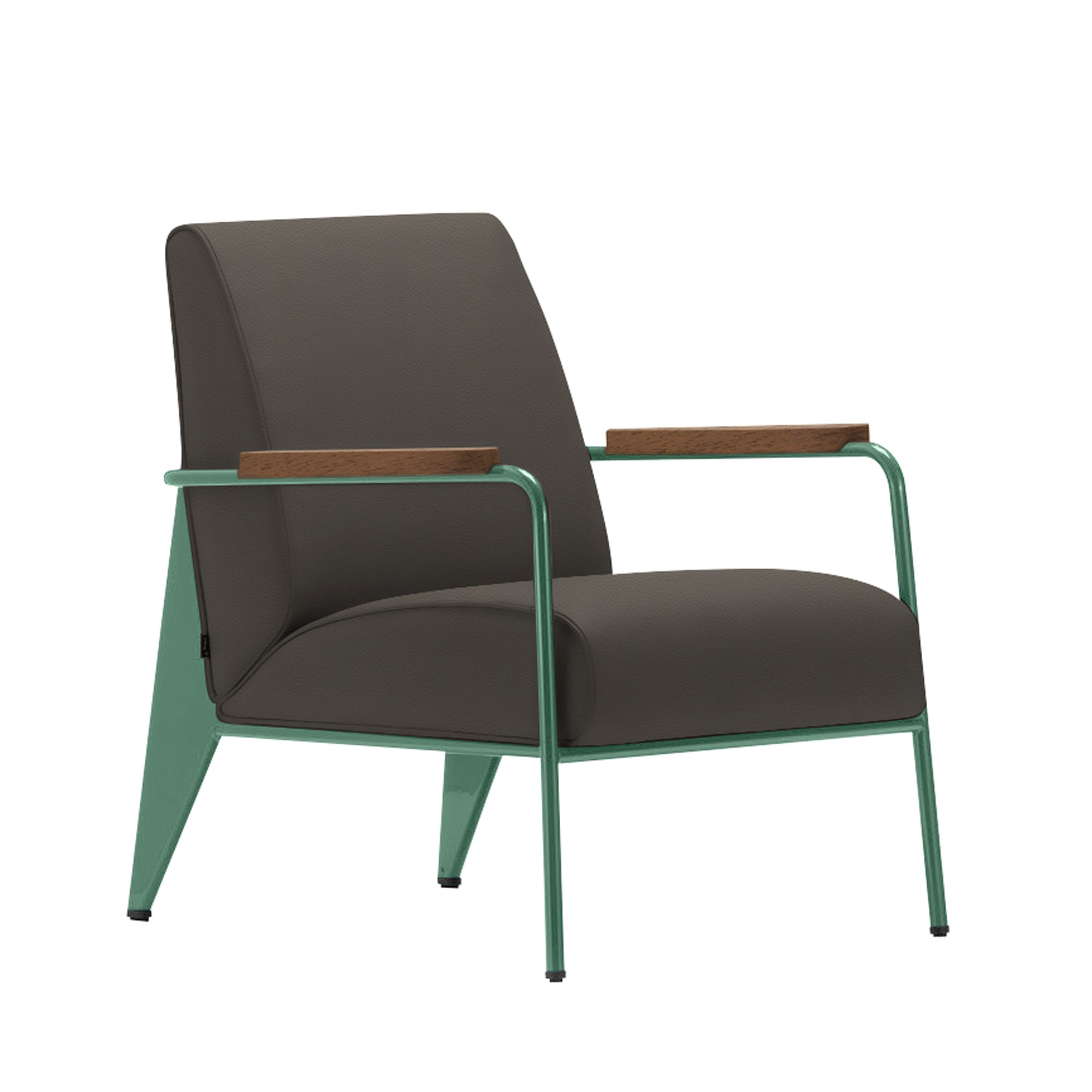 Vitra - Fauteuil de Salon, Walnut, Prouvé Blé Vert, Leather Premium Cat. L40 Col. 61 Umbra Grey - Fåtöljer - Jean Prouvé - Grå - Metall/Trä/Skum