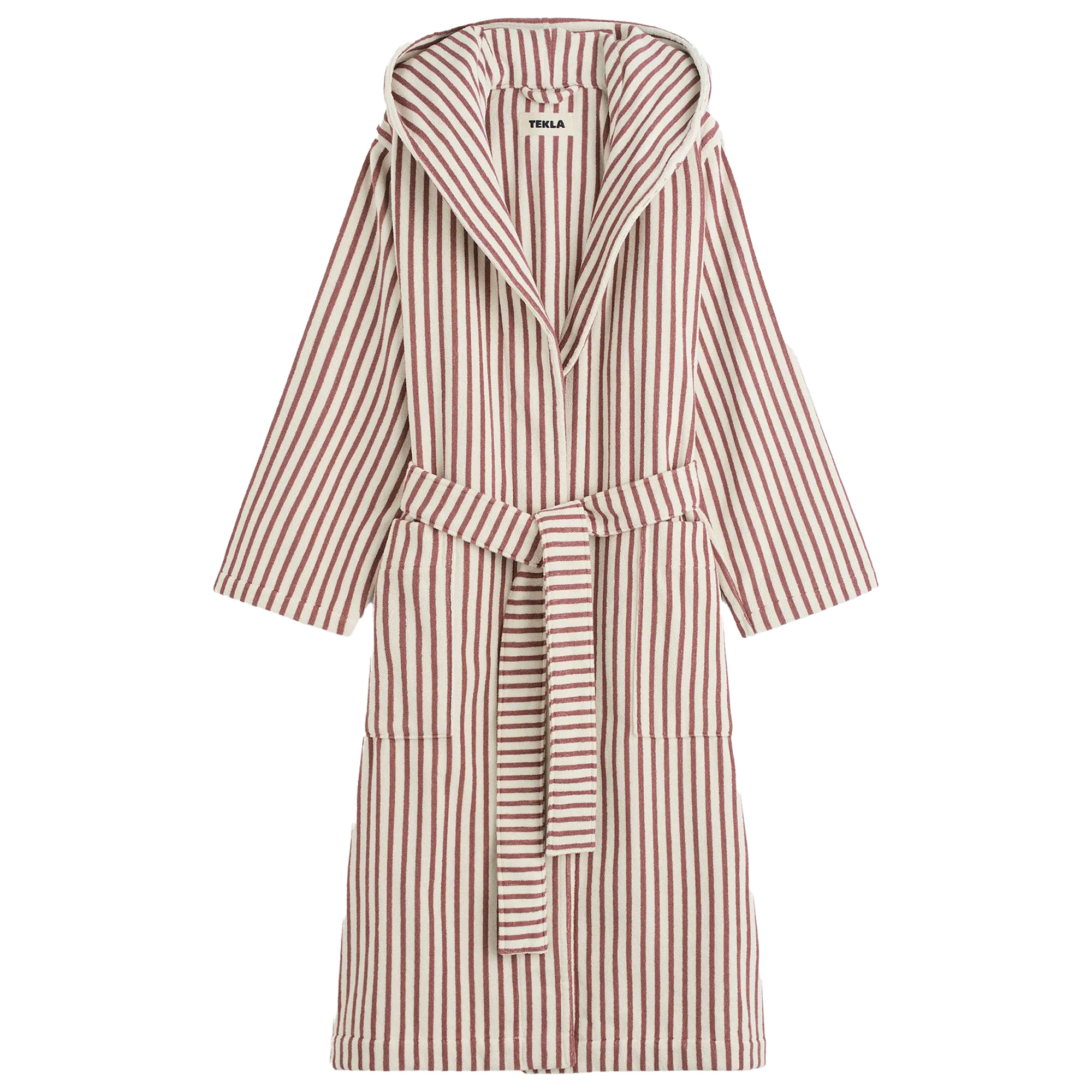 Tekla - Hooded Bathrobe Ripple Stripes S - Badrockar - Röd - Bomull | Textilier - Badrumstextilier - Badrockar | Möbelexperten