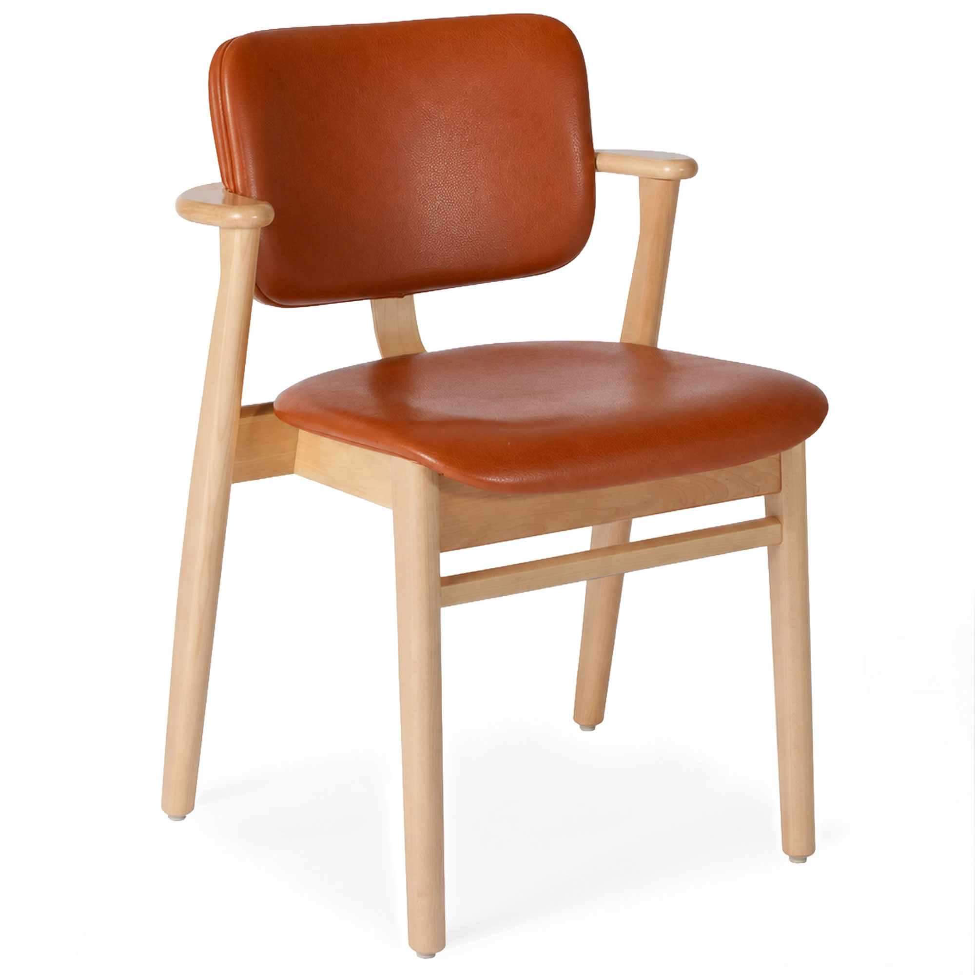 Artek - Domus Chair, Klarlackad bj&ouml;rk, Kl&auml;dd sits och ryggst&ouml;d, L&auml;der L1, Cognac - Matstolar - Ilmari Tapiovaara