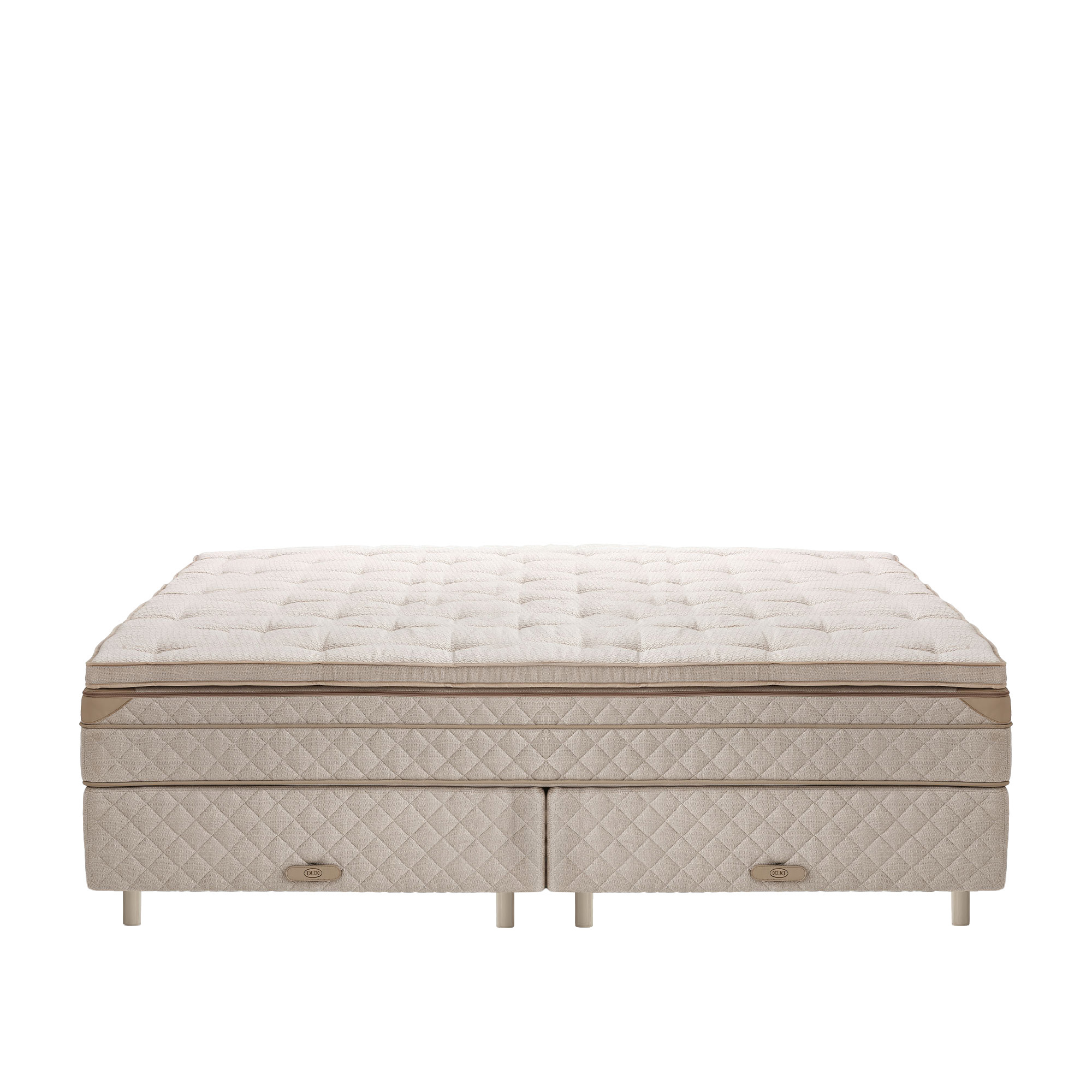 DUX - Dux 80 resårbotten/ Dux 80 resårmadrass fast/ Top Pad Bäddmadrass 200x200 cm/ Rund läder oatmeal 12 cm - Sängar - Beige | Möbler - Sängar Och Tillbehör - Sängar | Möbelexperten