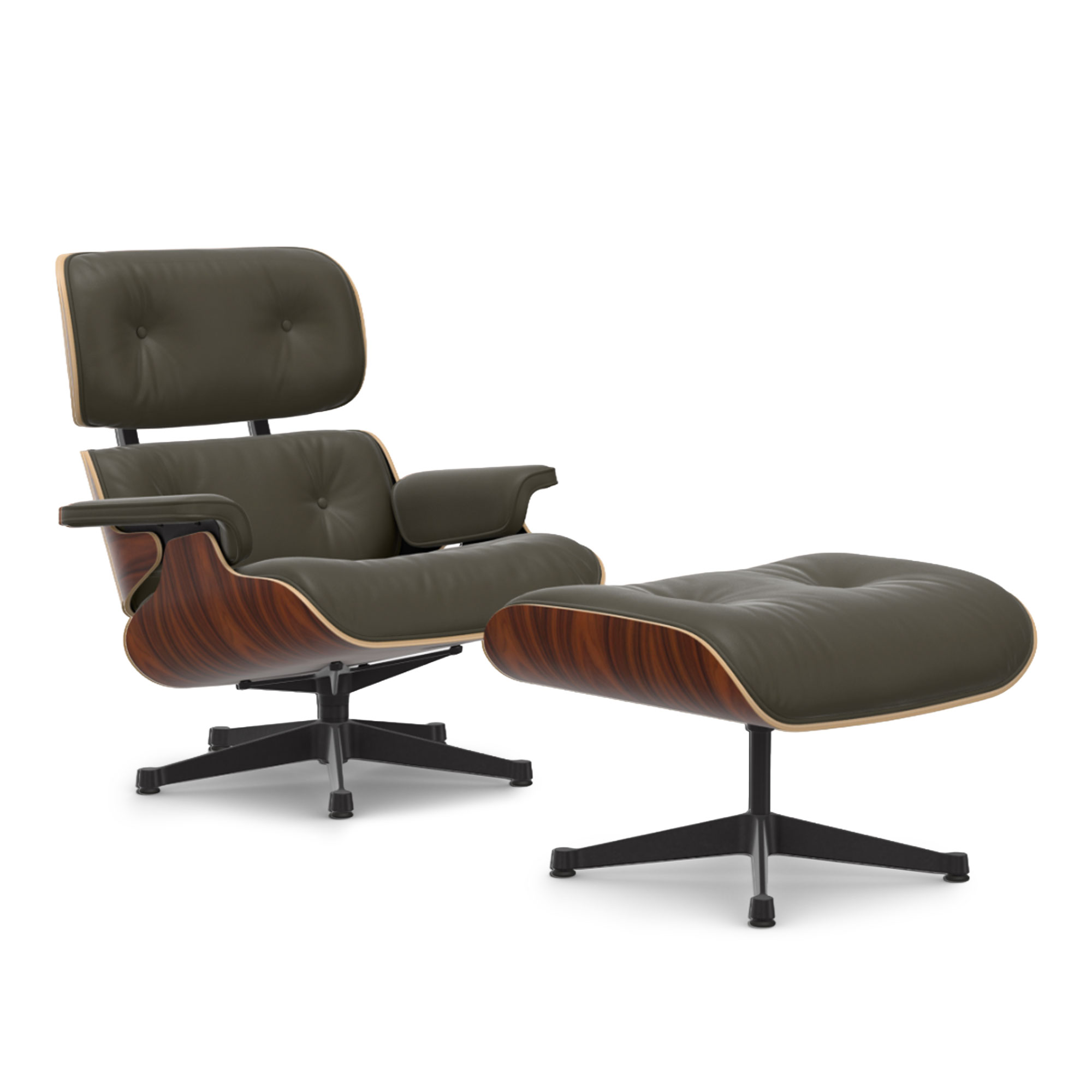 Vitra - Eames Lounge Set Santos Palisander Leather Premium Khaki 58 Deep Black - Fåtöljer - Charles & Ray Eames - Grön | Möbler - Fåtöljer Och Puffar - Fåtöljer | Möbelexperten