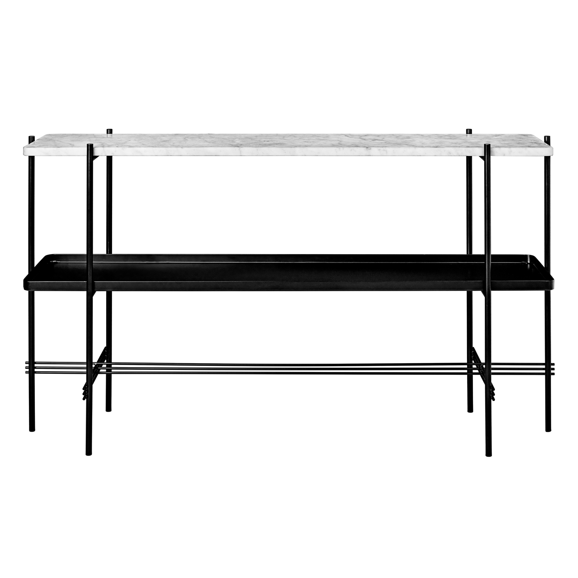 Gubi - TS Console - 2 hyllplan - Lägsta hyllan i metall, Ben: Svart metall, Skiva: Bianco Carrara - Konsolbord - GamFratesi - Vit - Metall/Sten