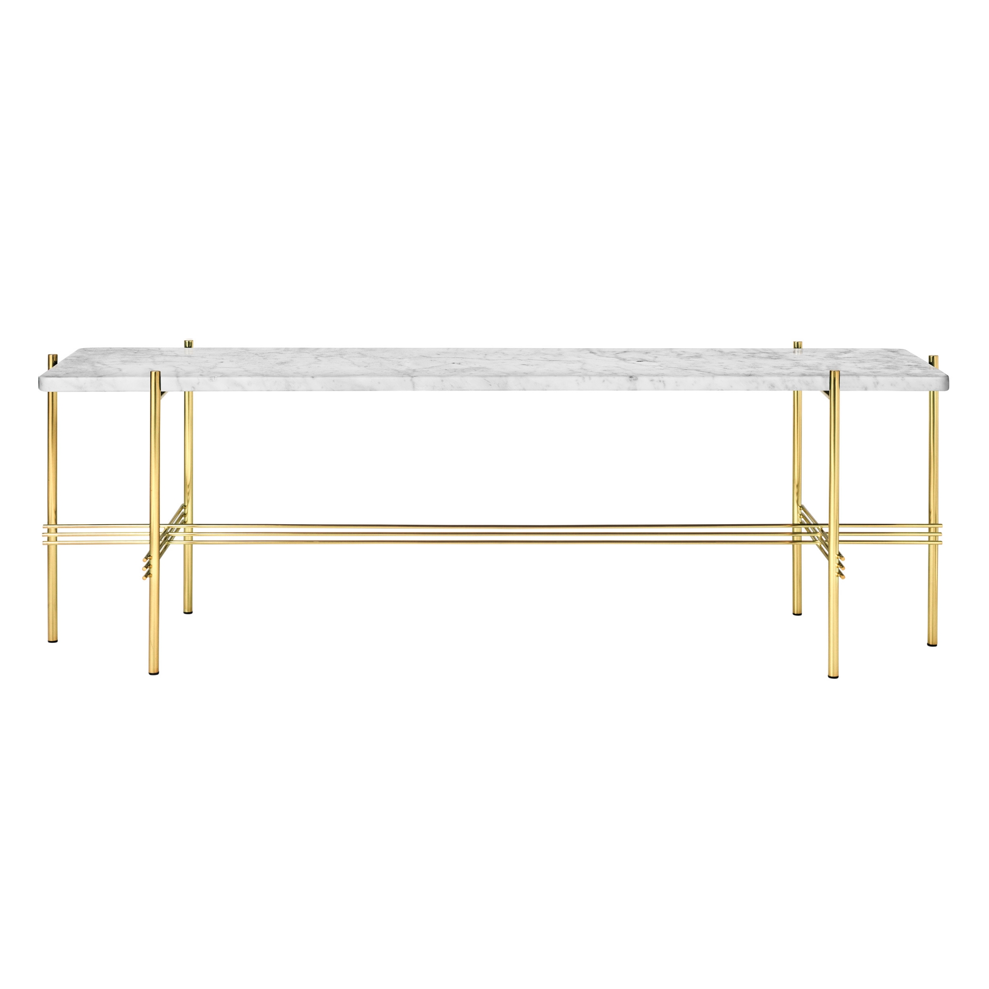 Gubi - TS Console - 1 hyllplan, Ben: Mässing, Skiva: Bianco Carrara - Konsolbord - GamFratesi - Vit - Metall/Sten