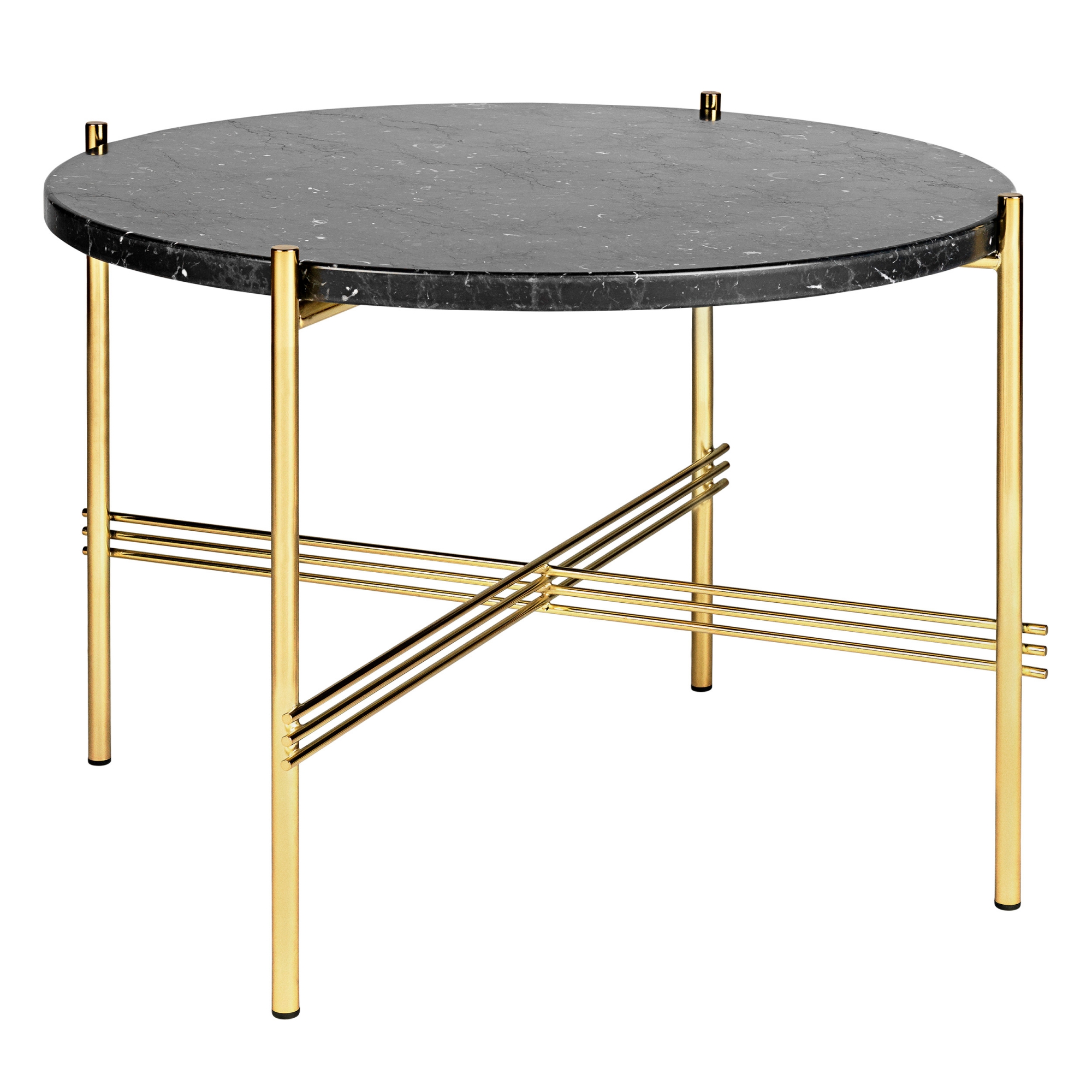 Gubi - TS Soffbord Ø 55 H. 41, Top: Nero Marquina Marble, Base: Brass - Soffbord - GamFratesi - Svart - Metall/Sten