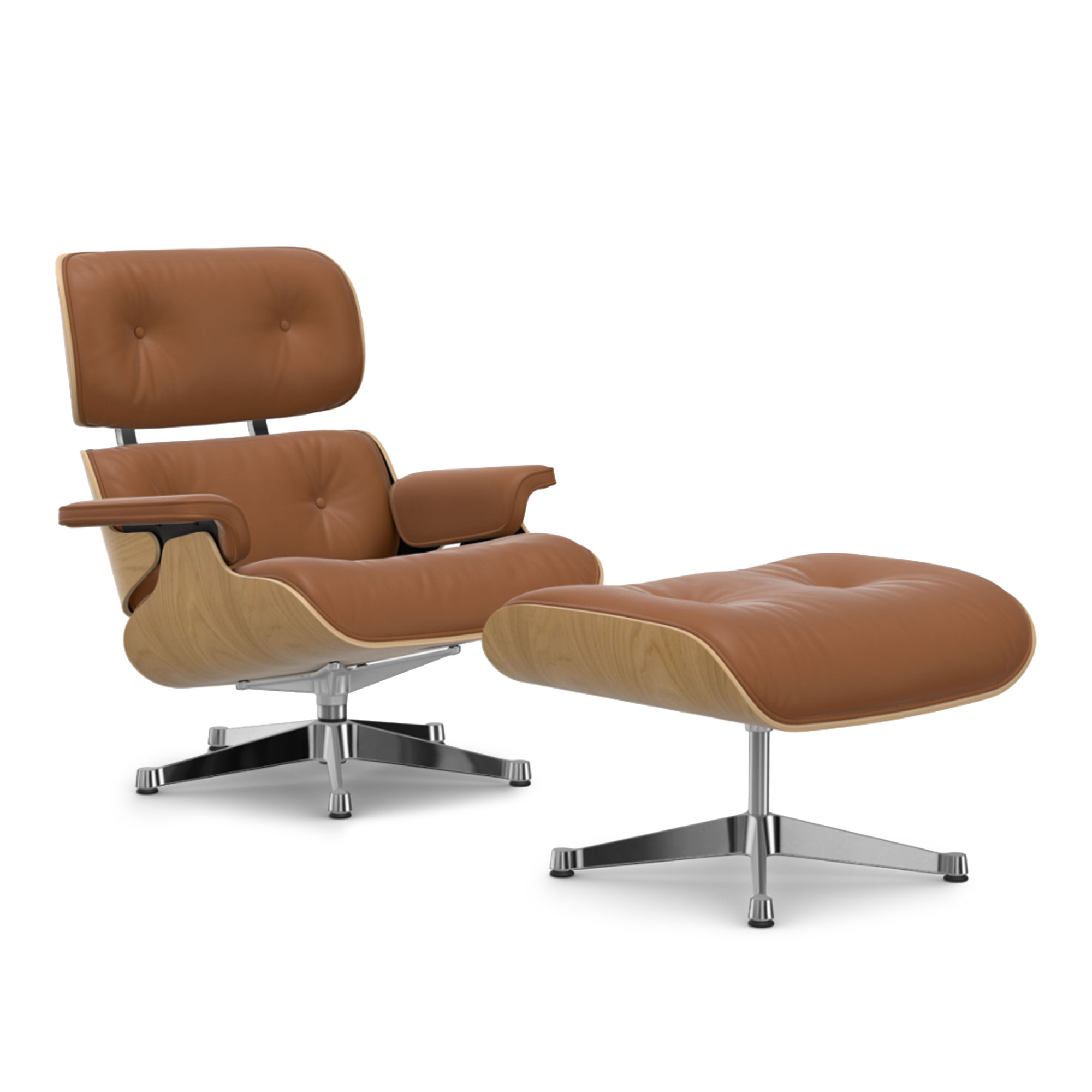Vitra - Eames Lounge Set Natural Chestnut Leather Premium Cognac 97 Polished Aluminium - Fåtöljer - Charles & Ray Eames - Brun | Möbler - Fåtöljer Och Puffar - Fåtöljer | Möbelexperten