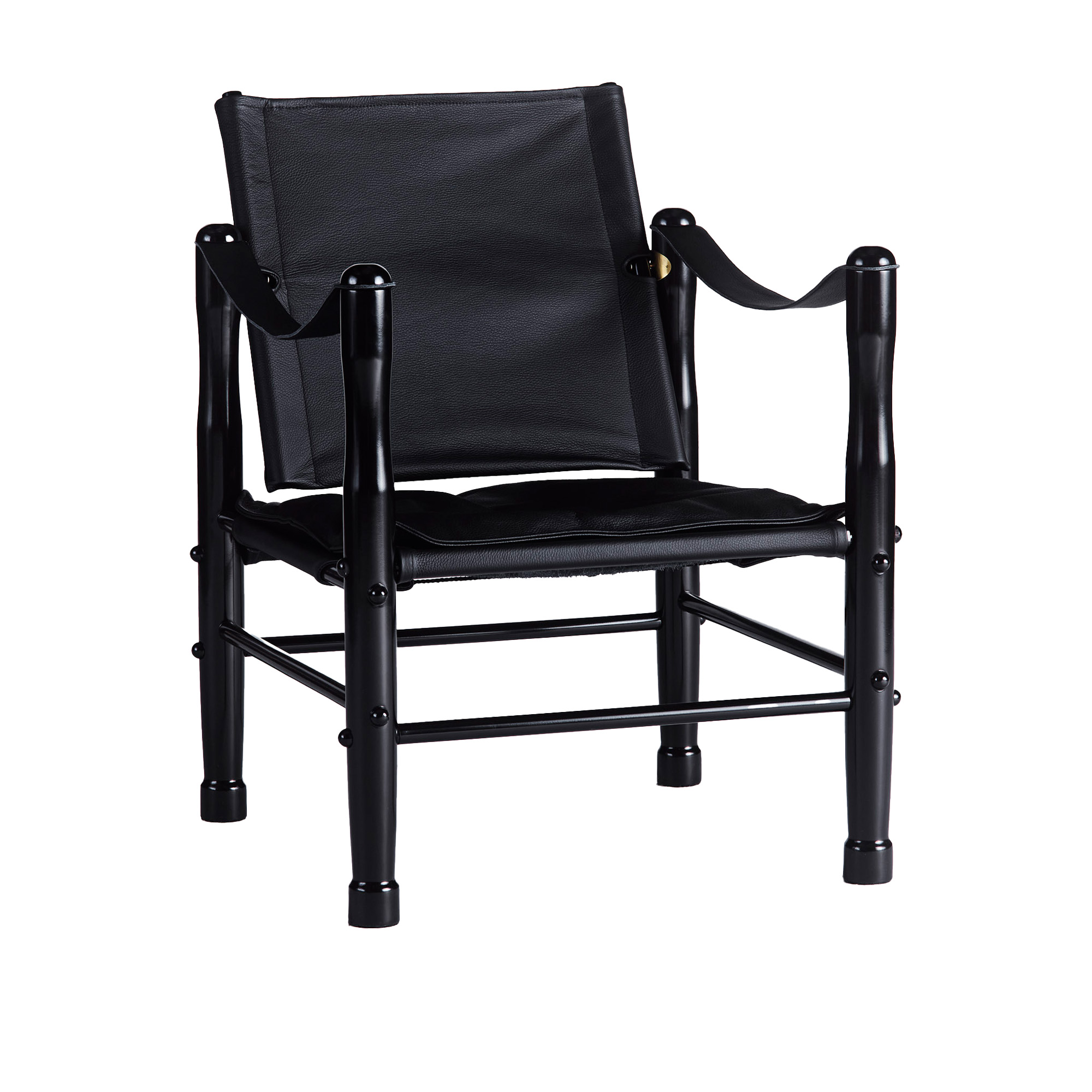 Dusty Deco - Safari Chair Black High Gloss & Black Leather Sørensen Saga Leather, Black - Fåtöljer - Brun,Svart - Läder/Trä