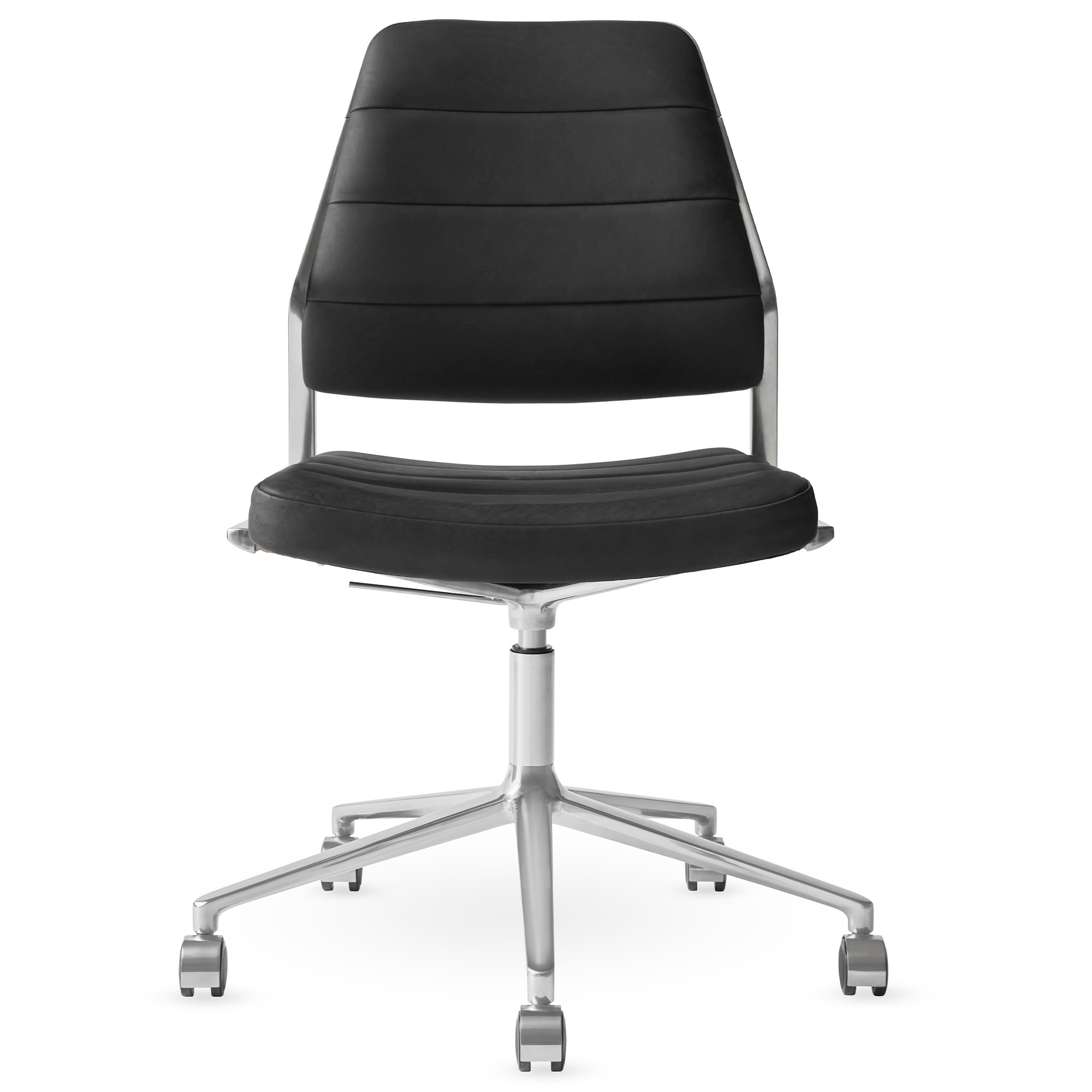 Vipp - Vipp454+ Swivel chair, polished, castors, Black leather - Kontorsstolar