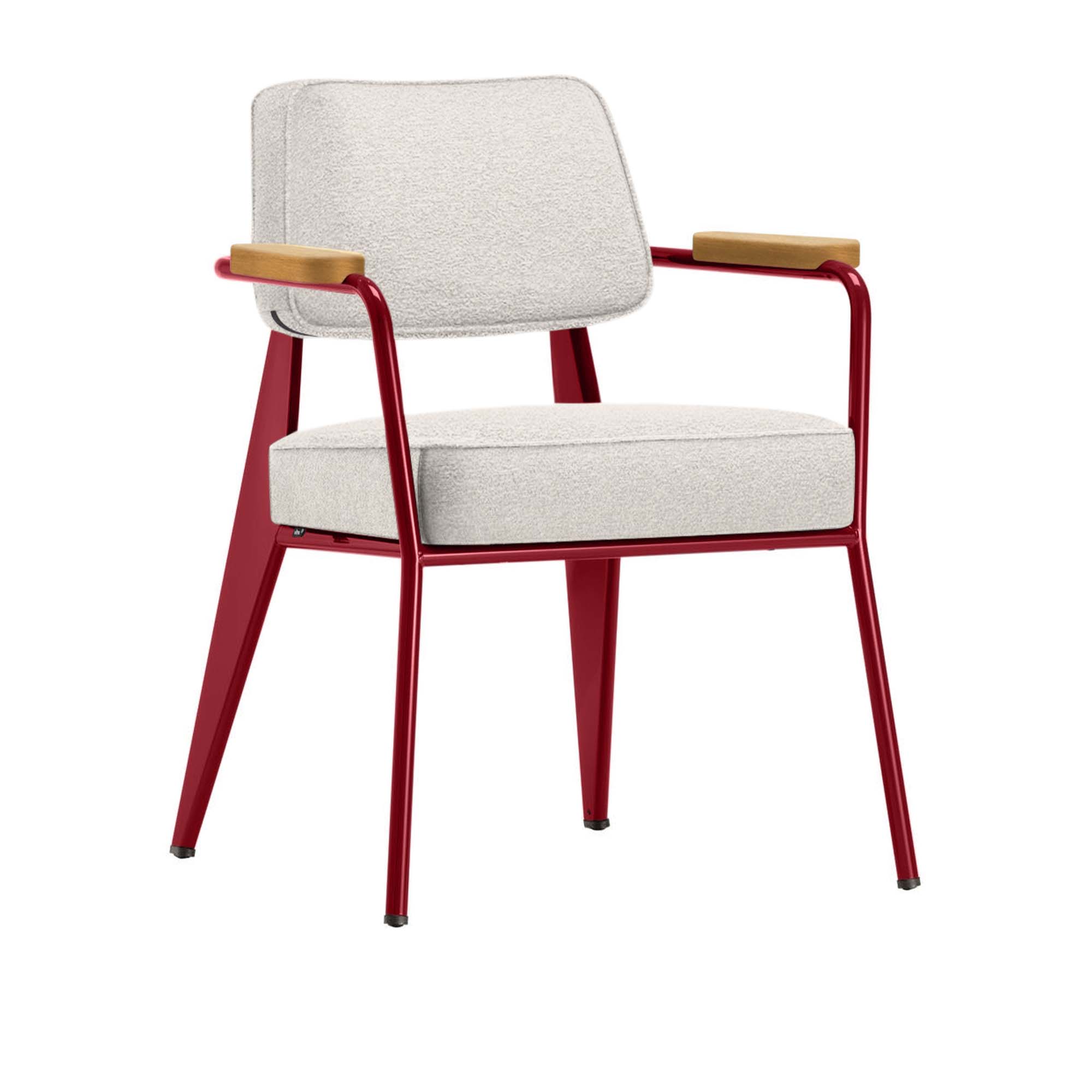Vitra - Fauteuil Direction, Natural Oak, Base Japanese RedFabric Cat. F100 Nubia Col. 01 Ivory/Perle - Matstolar - Jean Prouvé - Vit - Metall/Trä/Textilmaterial/Skum