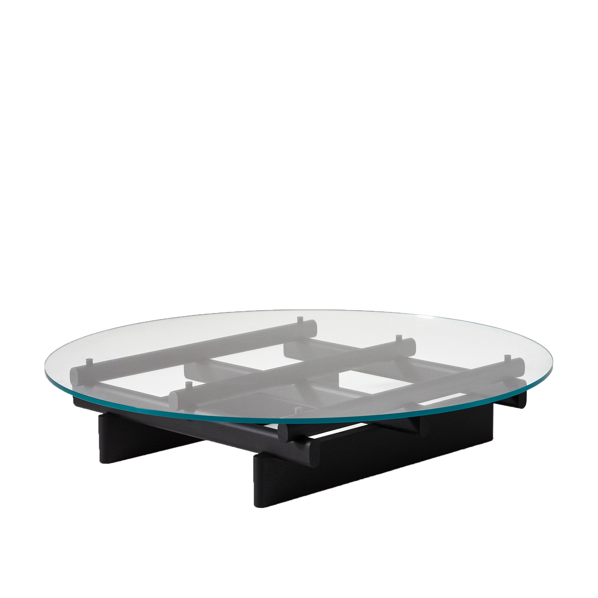 Cassina - Sengu Coffee Table Round Ø120, Oak Stained Black, Clear Glass Top - Sofabord - Patricia Urquiola - Svart - Glass/Tre