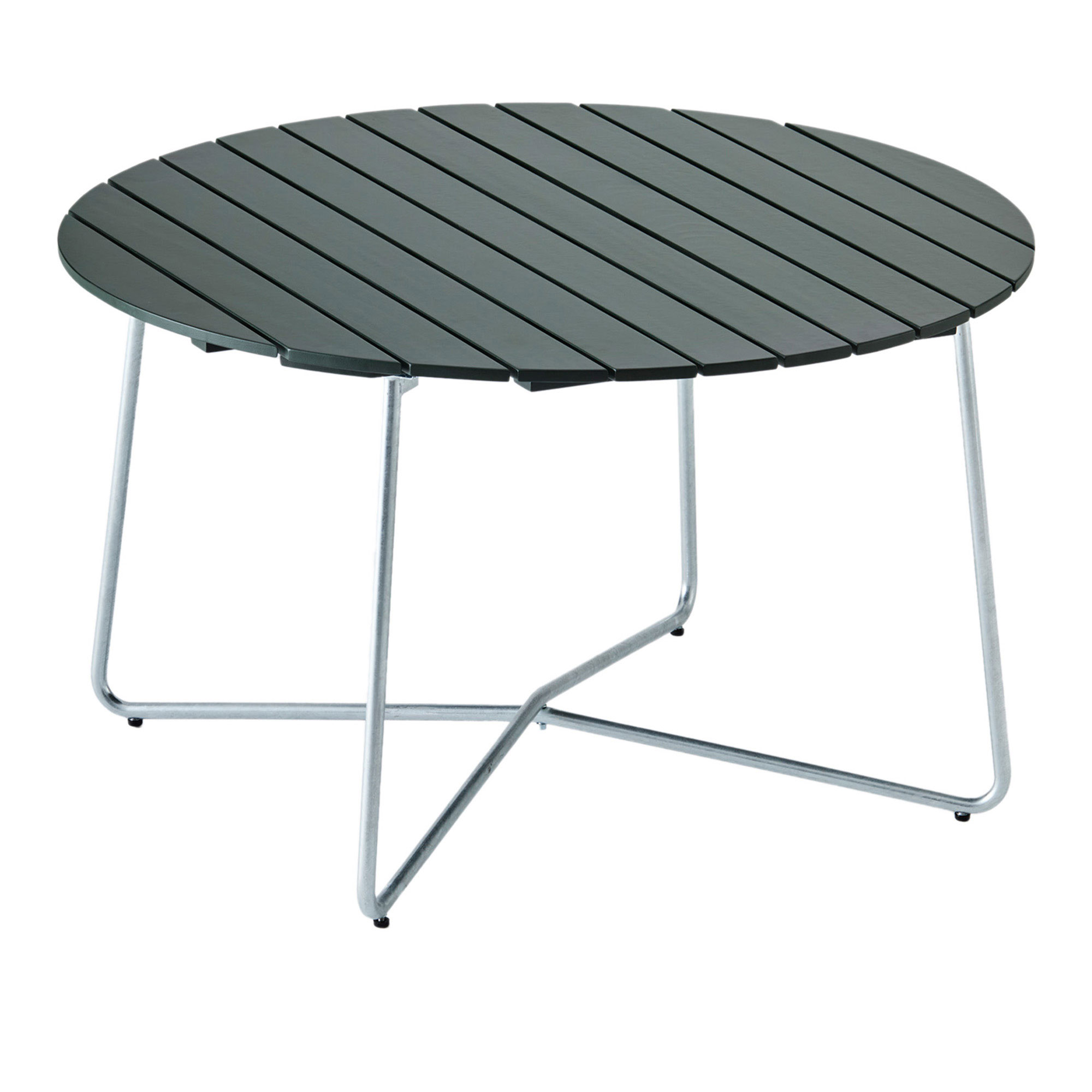 Grythyttan Stålmöbler - Bord 9A Exclusive Edition ⌀100 cm - Matbord utomhus - Artur Lindqvist - Grön - Trä | Utemöbler - Utebord - Matbord Utomhus | Möbelexperten