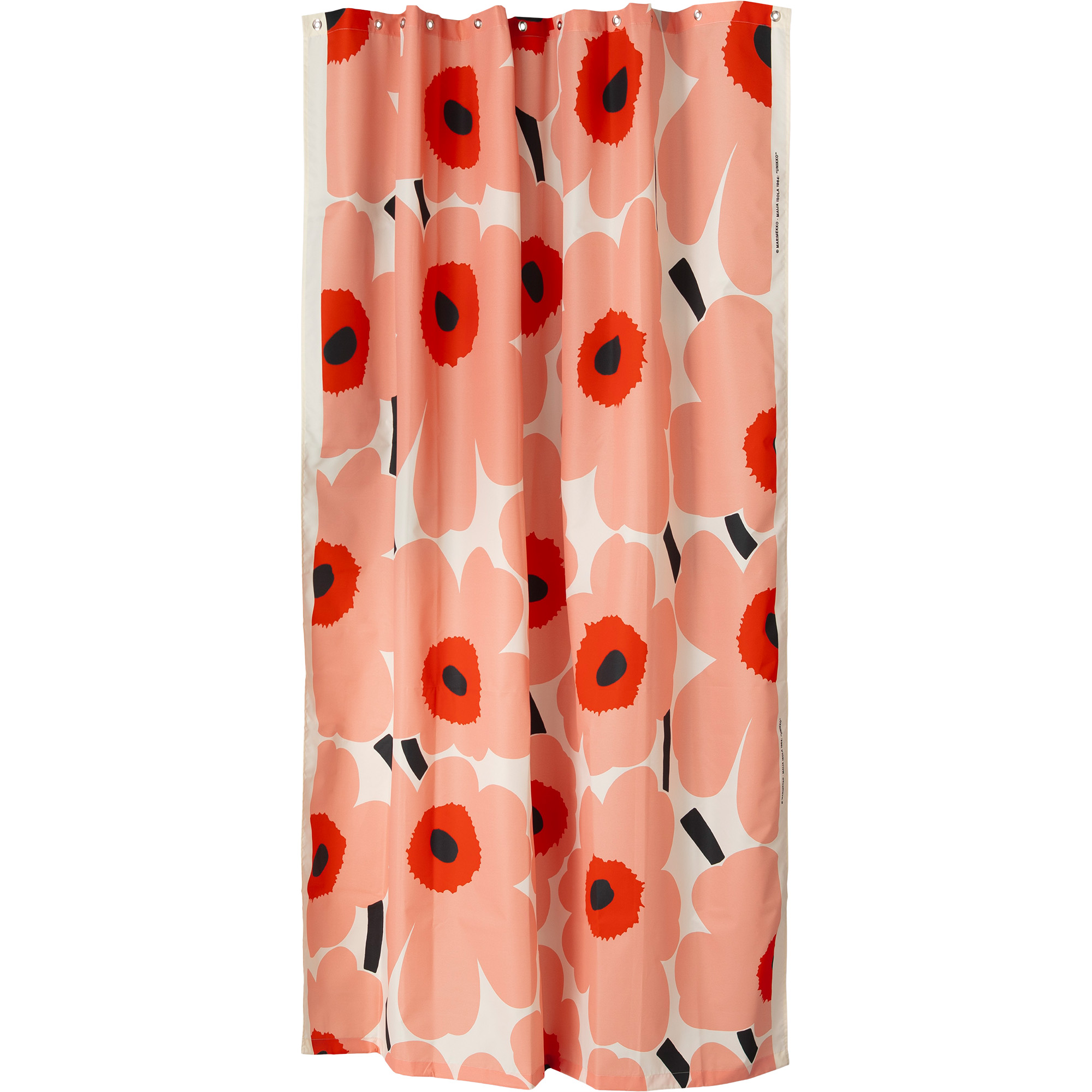 Marimekko - UNIKKO SHOWER CURTAIN 180x200, offwhite, coral, or.red, charcoal - Maija Isola | Textilier - Badrumstextilier | Möbelexperten