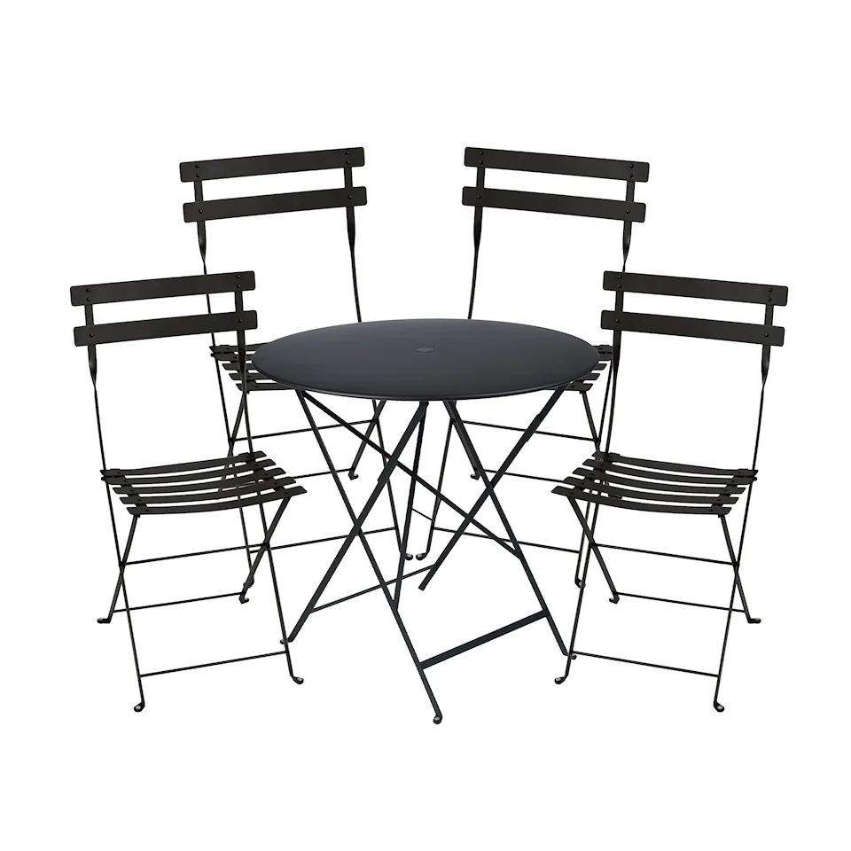 Bistro matgrupp bord 77cm & 4 metall stolar