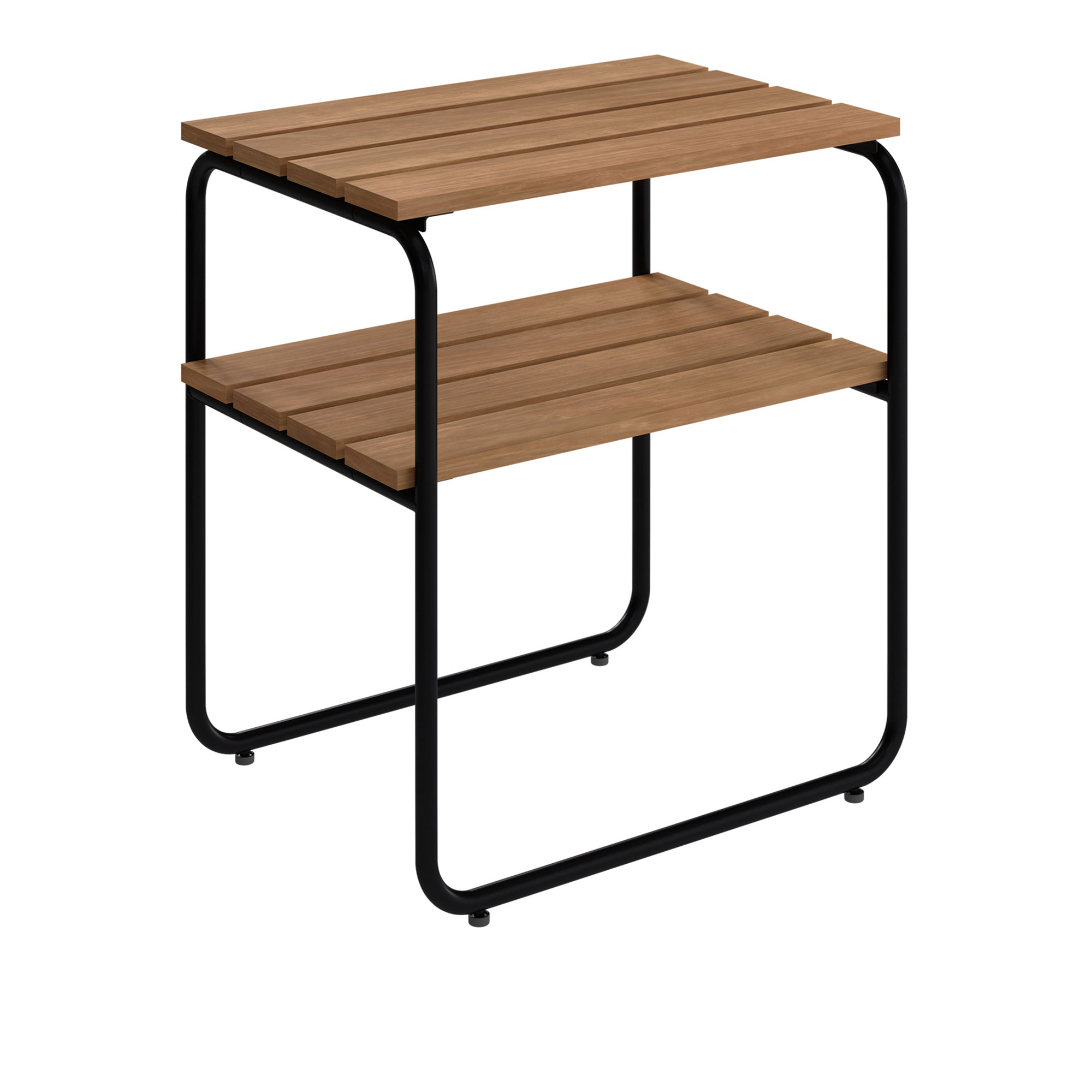 Grythyttan Stålmöbler - Sidobord L45 Obehandlad Teak / Svart Stativ - Småbord och sidobord utomhus - Jan-Olof Ågren,Maria Håård - Träfärgad - Metall/Trä | Utemöbler - Utebord - Småbord Och Sidobord Utomhus | Möbelexperten