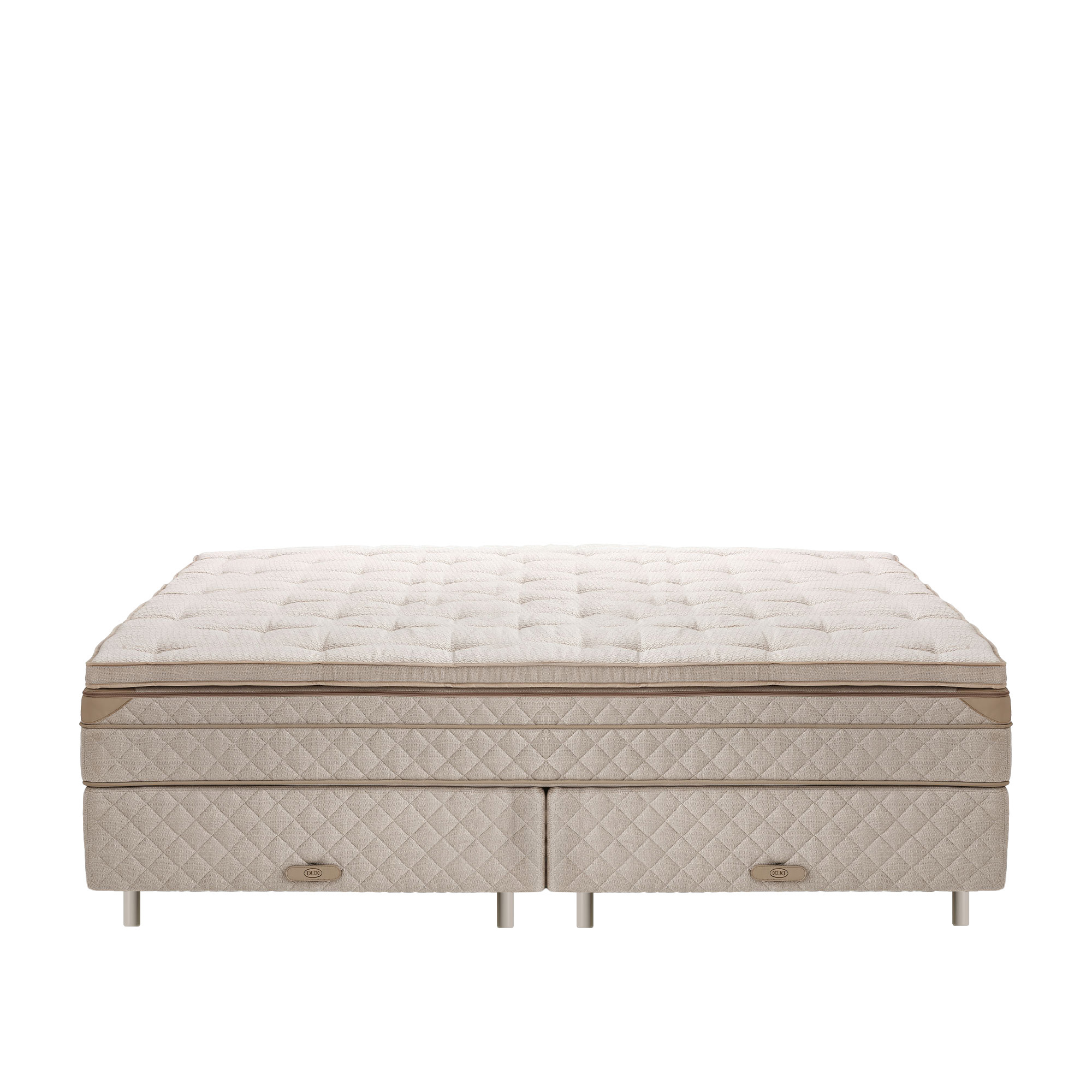 DUX - Dux 80 resårbotten/ Dux 80 resårmadrass medium/ Top Pad Plus Bäddmadrass 200x200 cm/ Rund oatmeal 12 cm - Sängar - Beige | Möbler - Sängar Och Tillbehör - Sängar | Möbelexperten