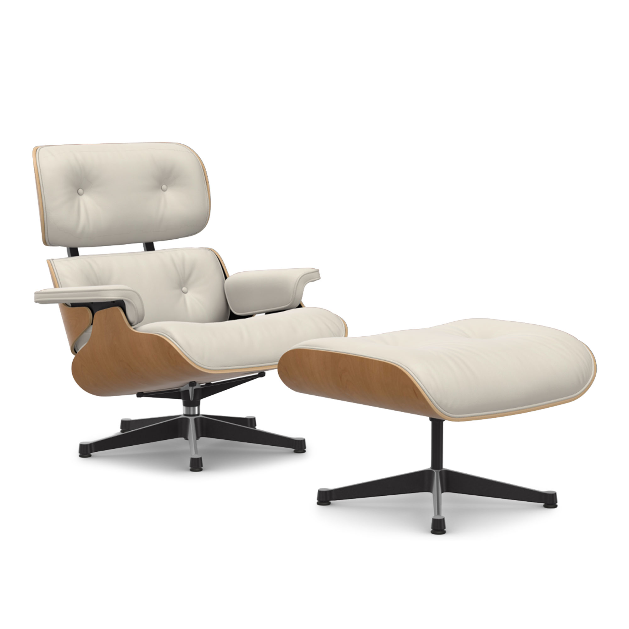 Vitra - Eames Lounge Set Cherry Leather Premium Snow 72 Polished Aluminium/Deep Black - Fåtöljer - Charles & Ray Eames - Vit | Möbler - Fåtöljer Och Puffar - Fåtöljer | Möbelexperten