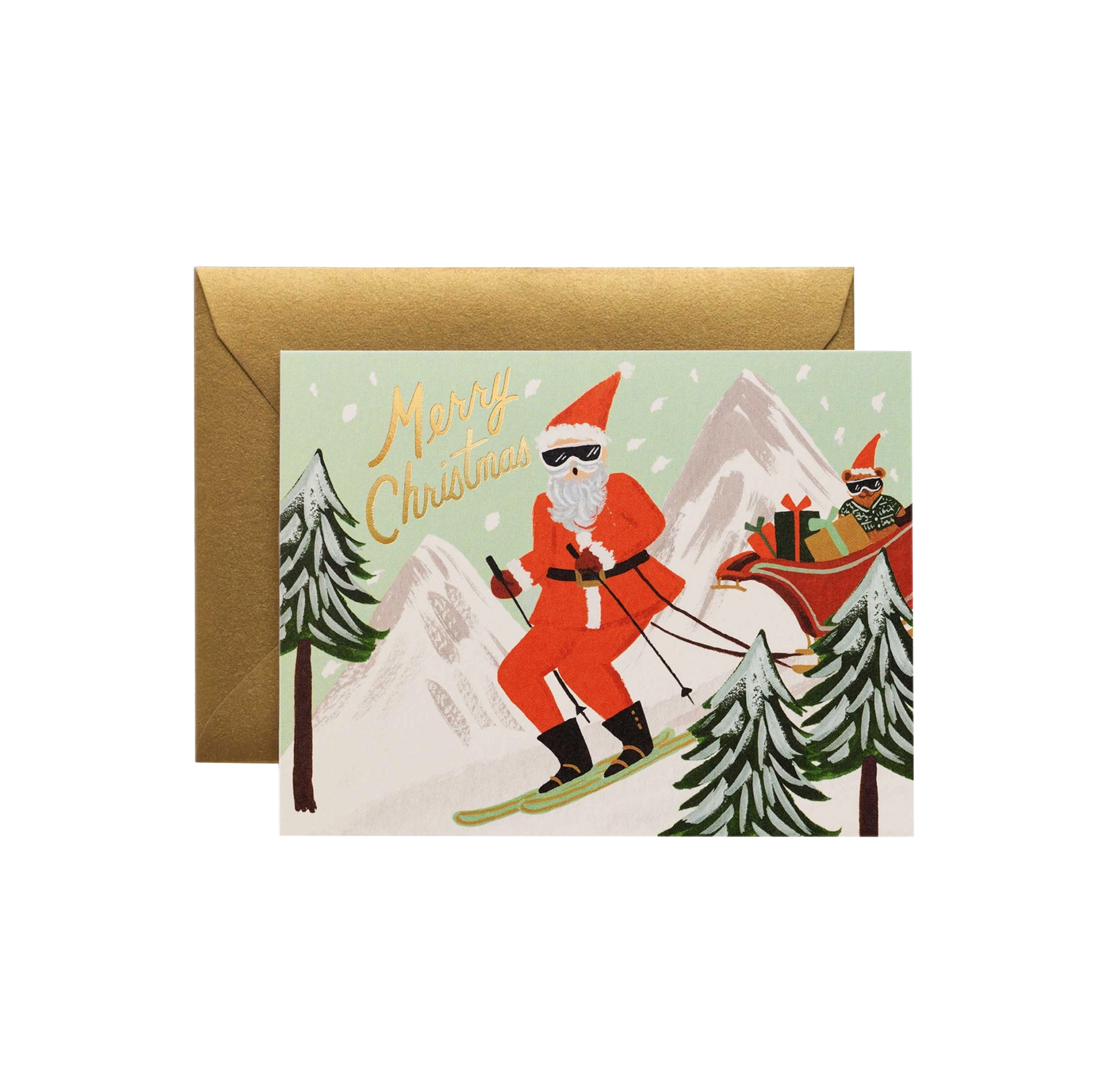 Rifle Paper Co. - Skiing Santa Card - Anteckningsböcker & kort - Anna Bond - Flerfärgad