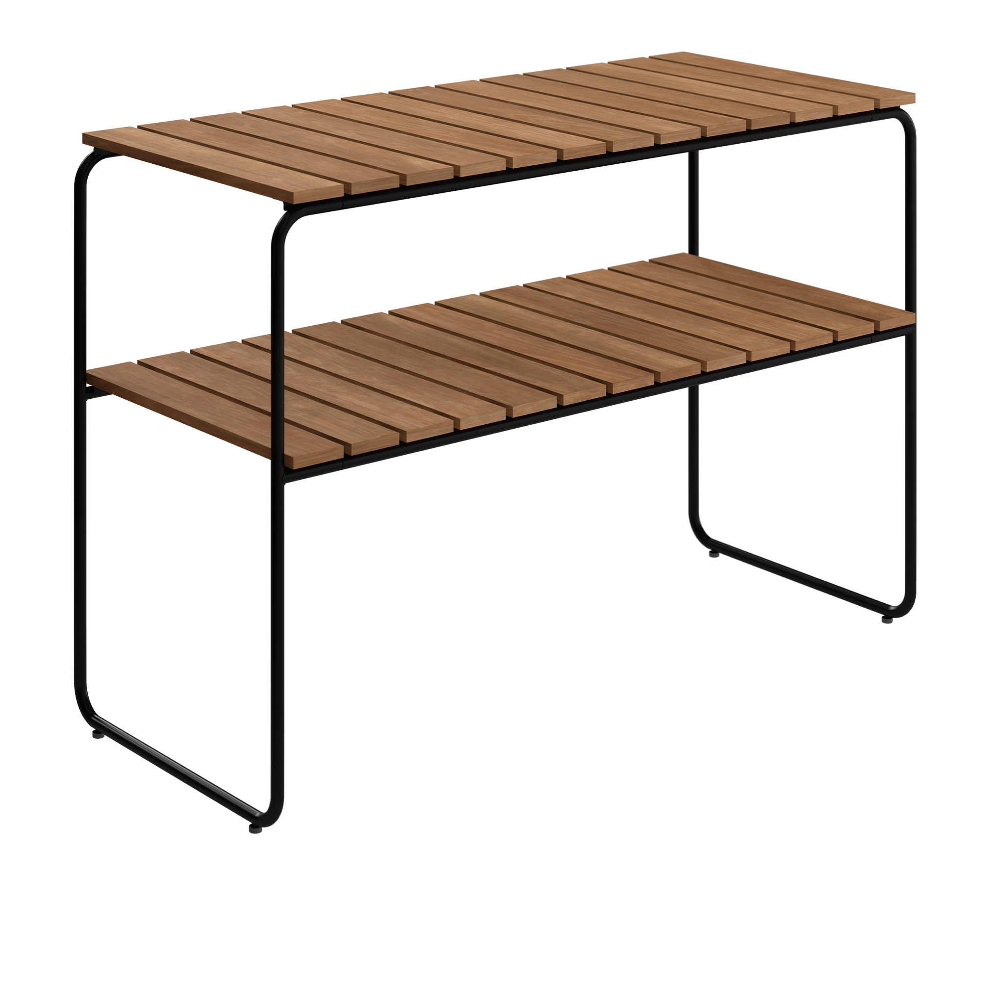 Grythyttan Stålmöbler - L105 Avlastningsbord Obehandlad teak / Svart stativ - Småbord och sidobord utomhus - Jan-Olof Ågren,Maria Håård - Träfärgad - Metall/Trä | Utemöbler - Utebord - Småbord Och Sidobord Utomhus | Möbelexperten