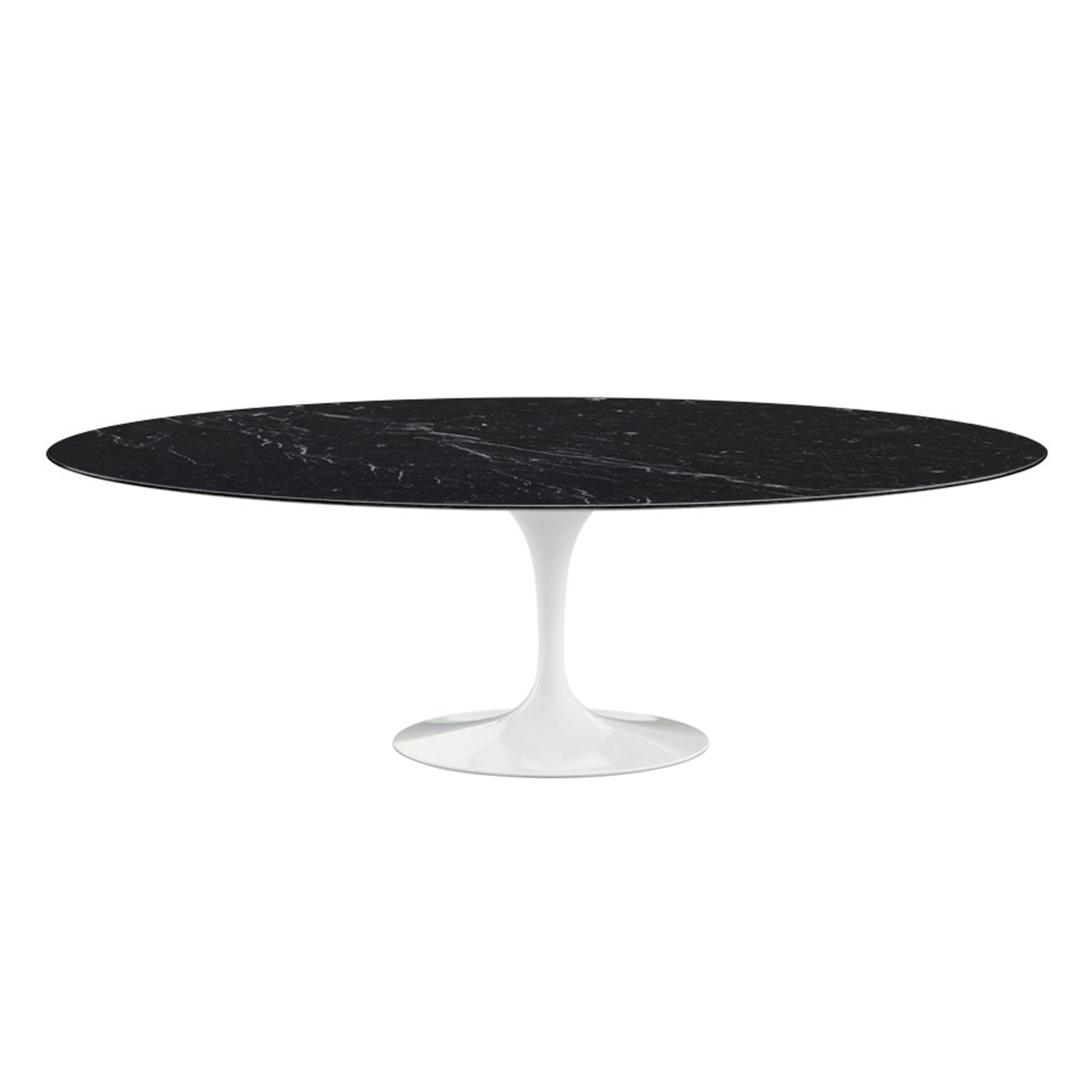 Knoll - Saarinen Oval Table - Matbord, 244 x 137 cm, Vitt underrede, skiva i matt svart Marquina marmor - Matbord - Eero Saarinen - Svart - Metall/Sten