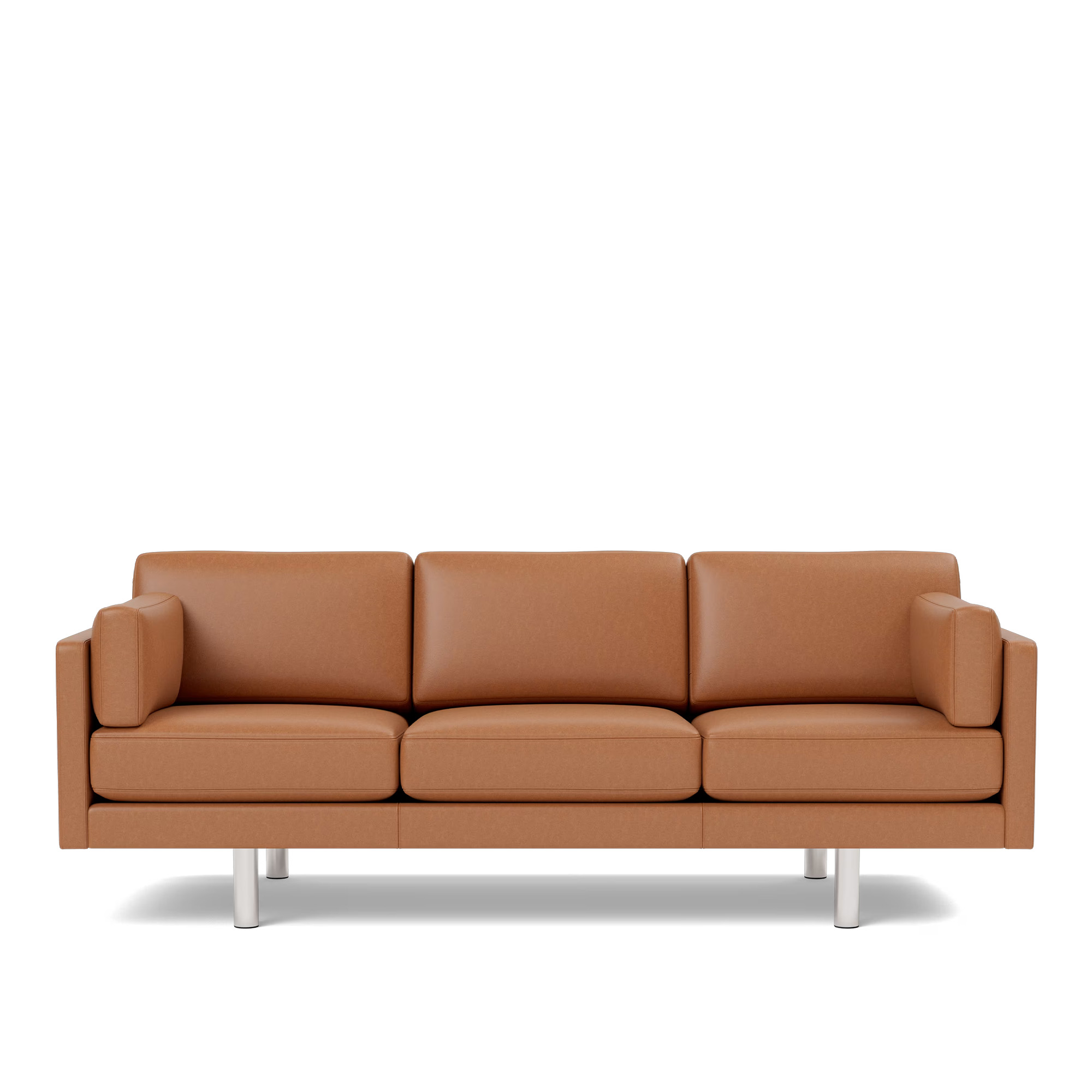 Fredericia Furniture - EJ220 Sofa - 3 seater - 212 cm - 3 cushions - Leather Max 95 - Cognac - Down wrap - without buttons - Brushed chrome - round legs - Soffor - Erik Jørgensen - Textilmaterial