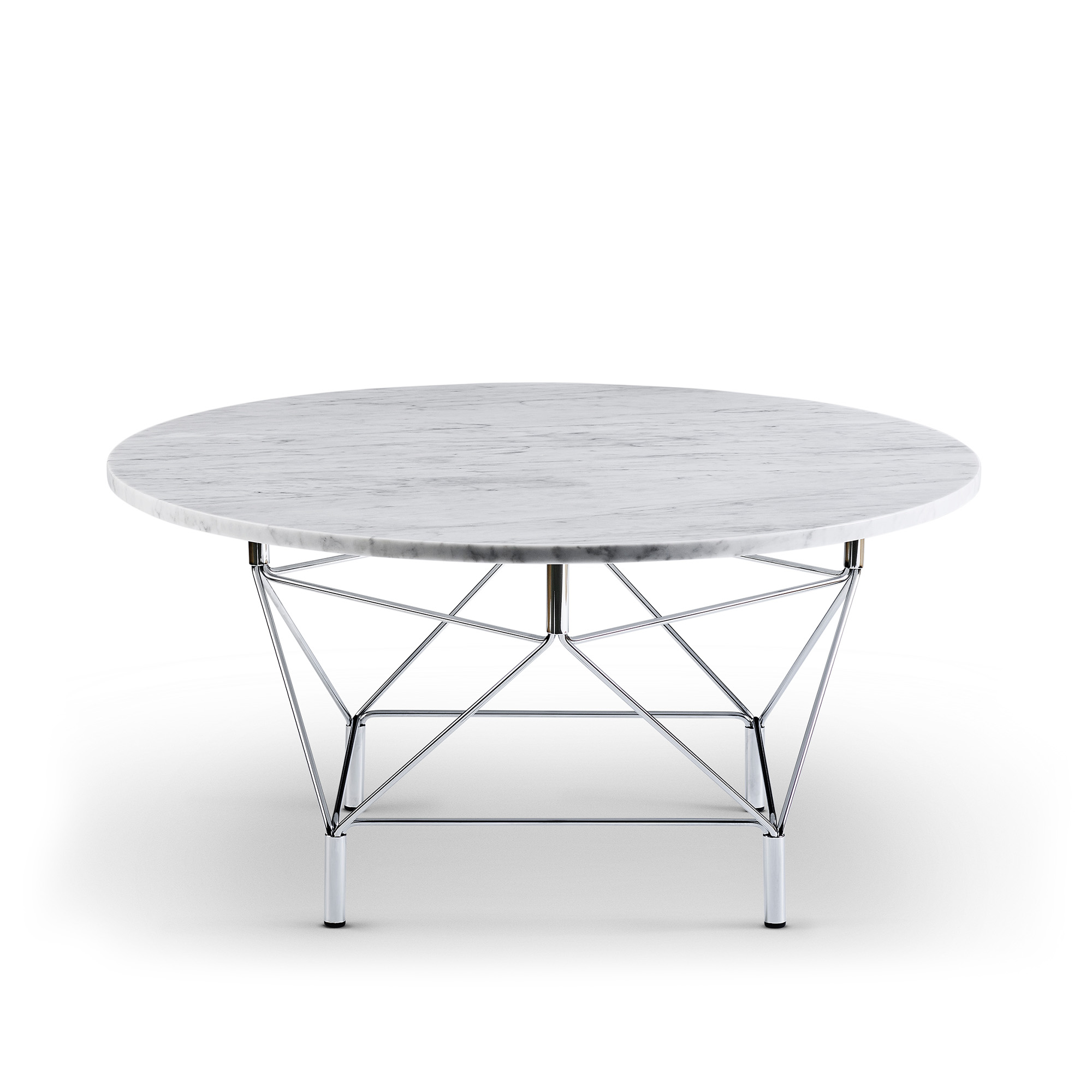 eilersen - spider soffbord ø90 cm, bordskiva vit marmor, blankt förkromat stålunderrede, höjd 42 cm - soffbord - andreas hansen - silver - metall/sten