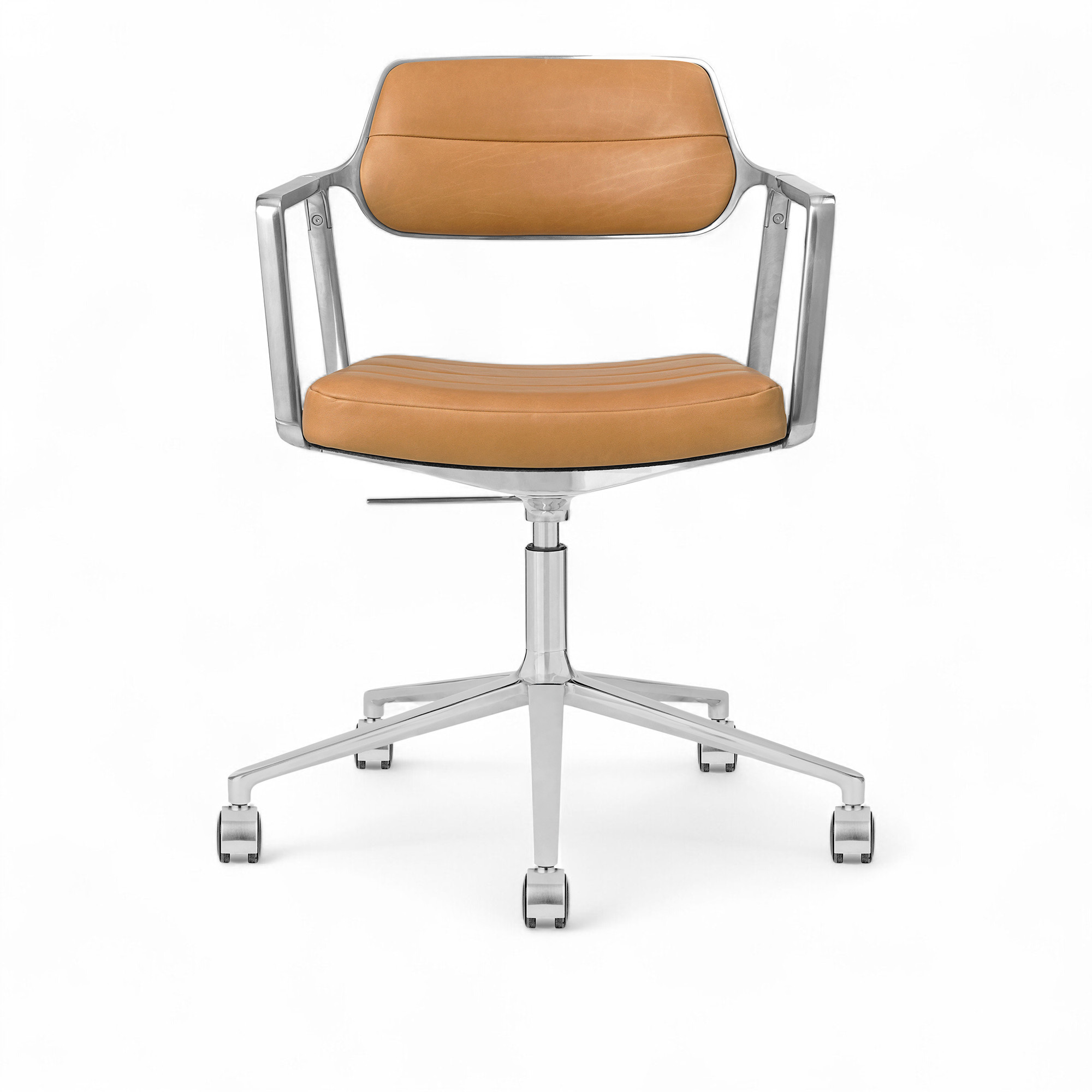 vipp - vipp453+ kontorstol med hjul polerad ram med camel läder - kontorsstolar - brun