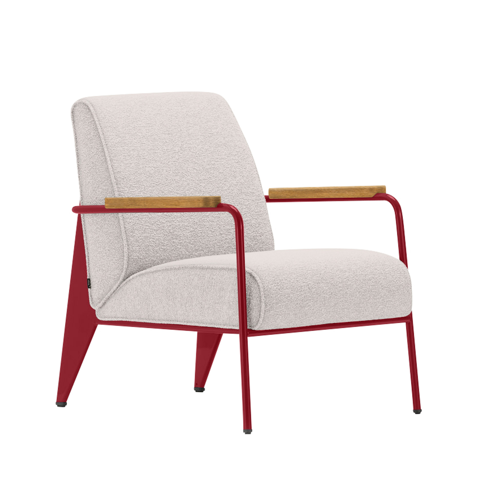 Vitra - Fauteuil de Salon, Base Japanese Red, Natural Oak, Fabric Cat. F100 Nubia Col. 01 Ivory/Perle - Fåtöljer - Jean Prouvé - Vit - Metall/Trä/Skum