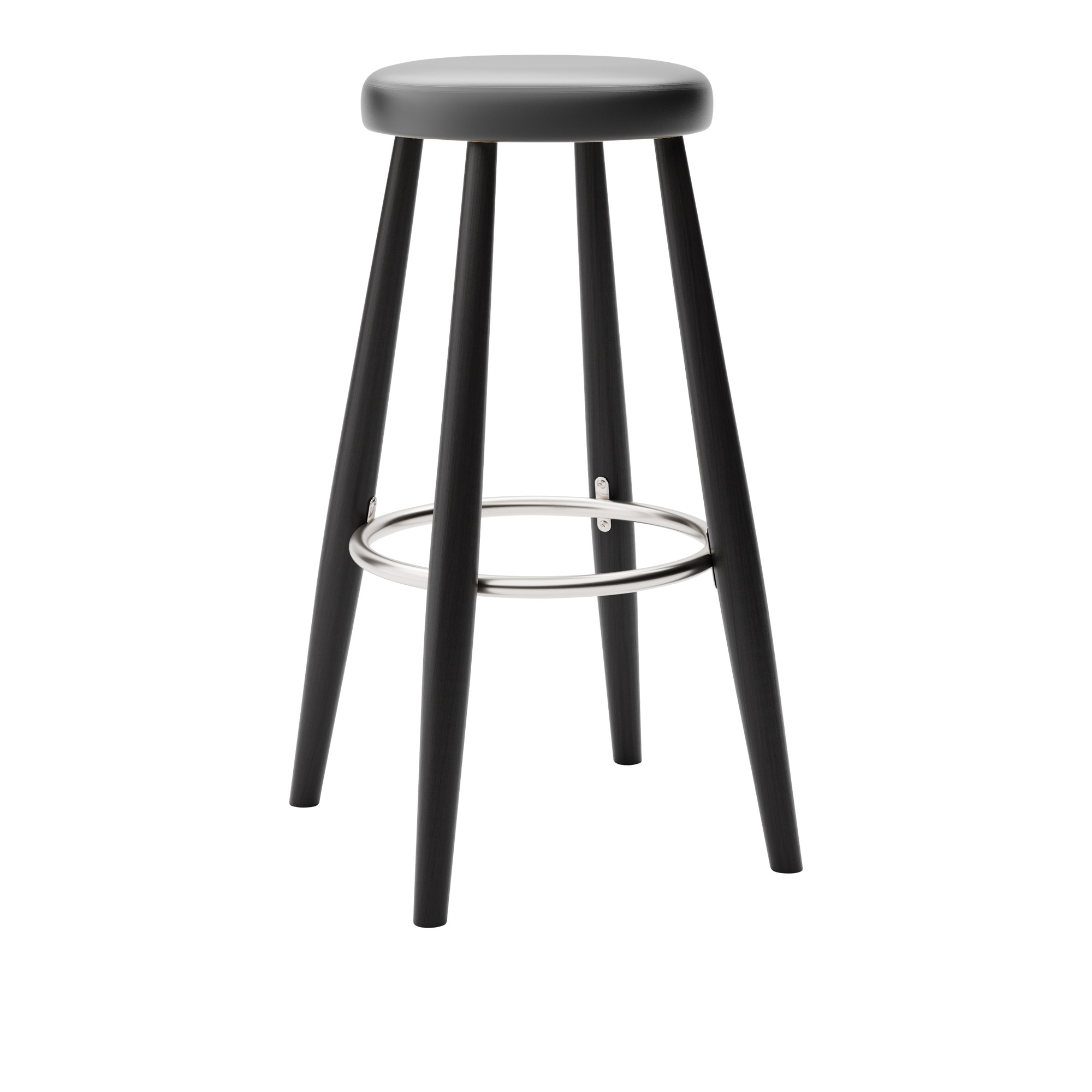 carl hansen - ch56 high stool, svartlackad ek, lädergrupp b thor - 301 - barstolar - hans j. wegner - svart - läder/metall/trä