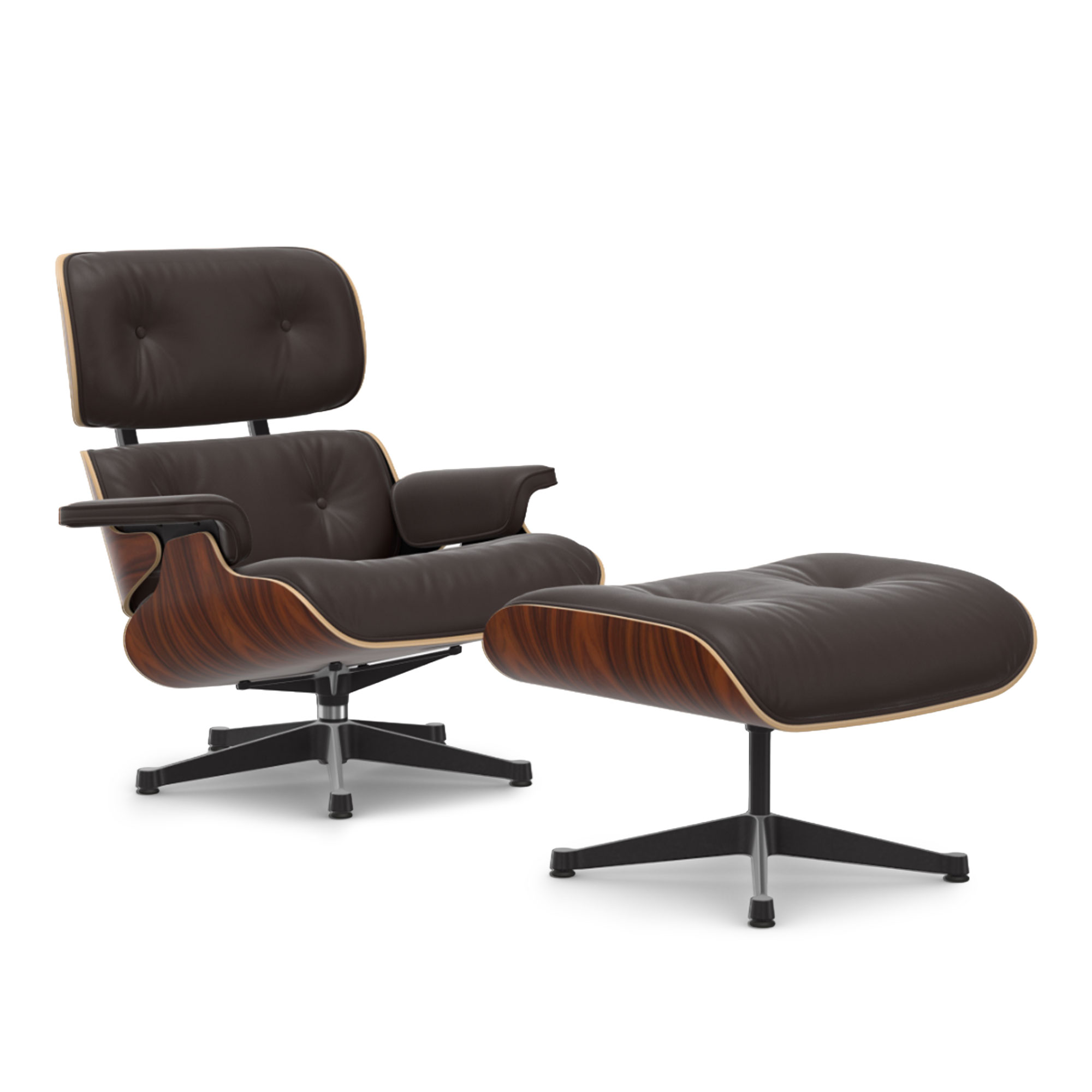 Vitra - Eames Lounge Set Santos Palisander Leather Premium Plum 87 Polished Aluminium/Deep Black - Fåtöljer - Charles & Ray Eames - Lila | Möbler - Fåtöljer Och Puffar - Fåtöljer | Möbelexperten