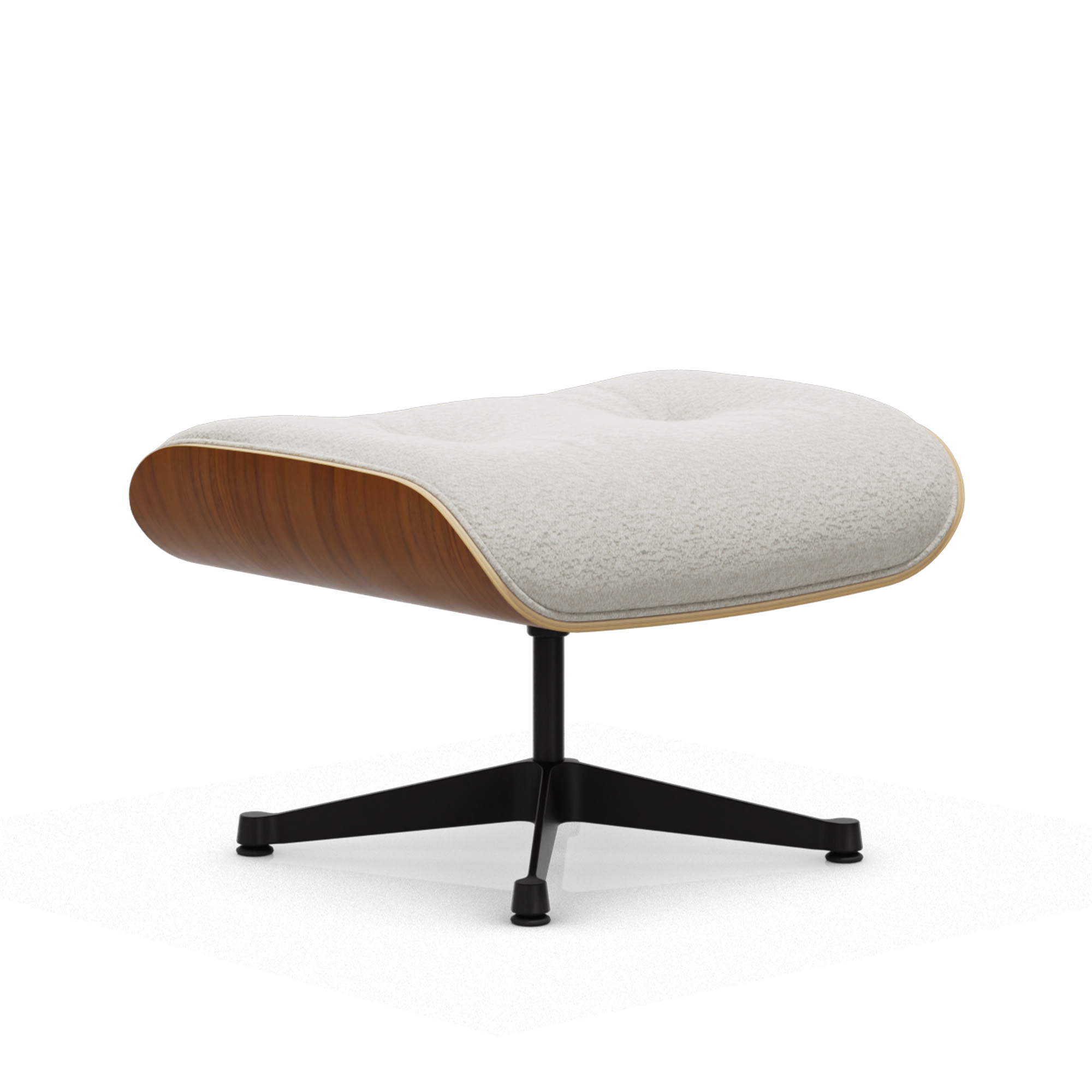 vitra - eames lounge ottoman natural walnut nubia ivory pearl 01 deep black - fotpallar - charles & ray eames - läder/metall/trä