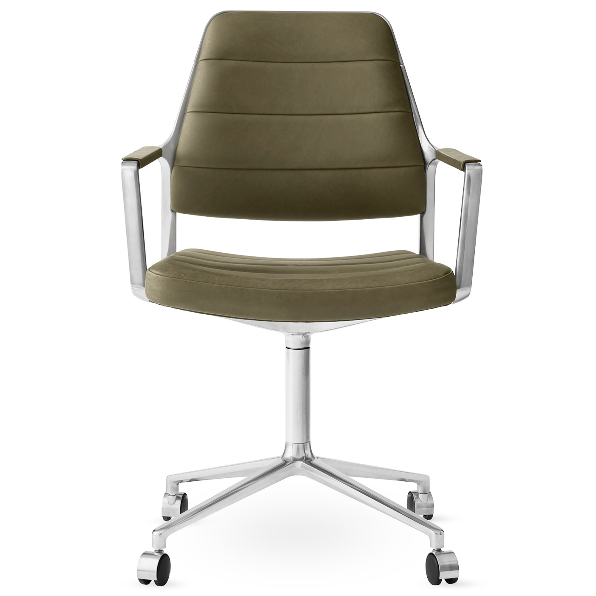 Vipp - Vipp455 Swivel chair, polished, castors, Bosco leather - Kontorsstolar