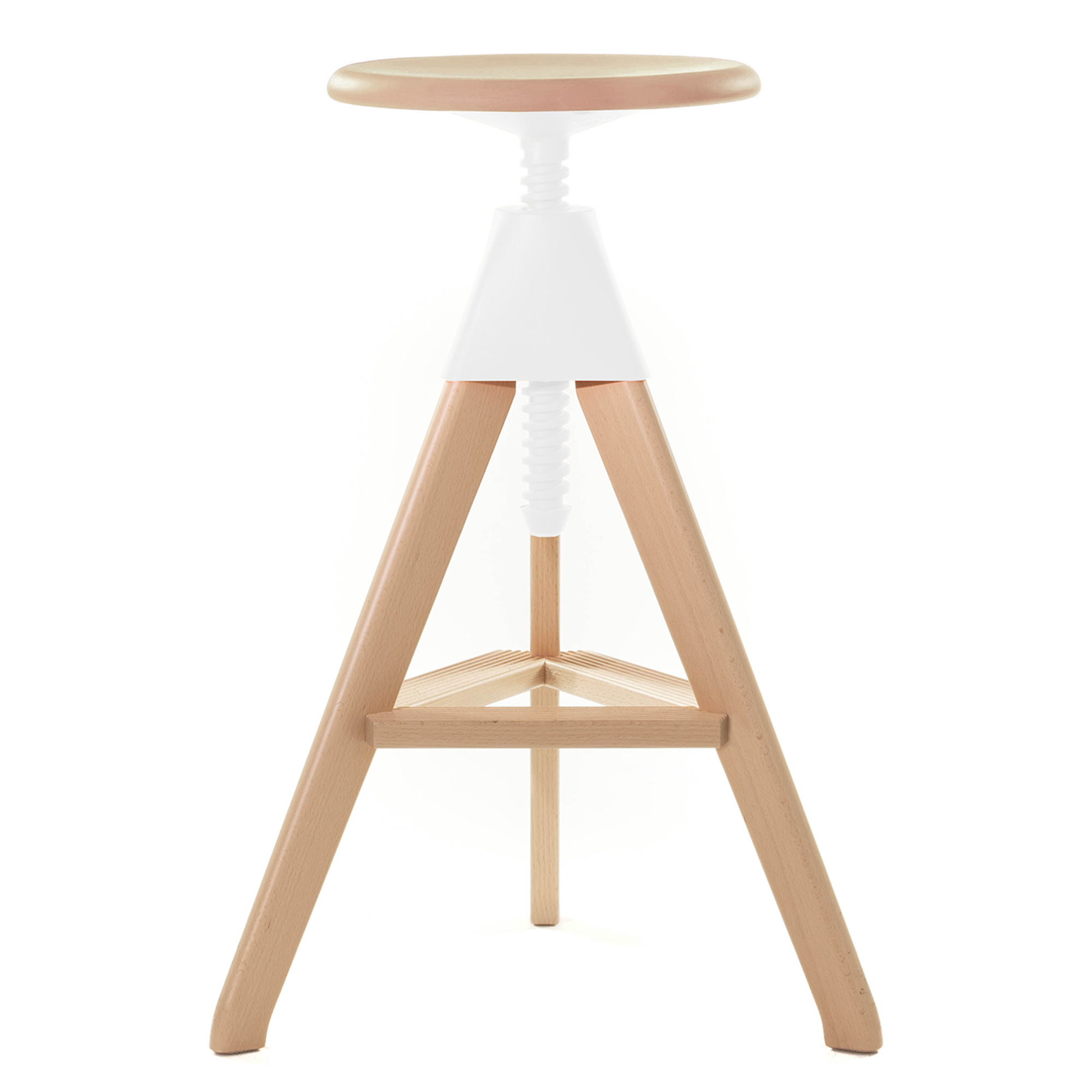 magis - tom - the wild bunch stool h70/86 natural base/white joint/natural seat - barstolar - konstantin grcic - vit - trä/syntetiskt/plast
