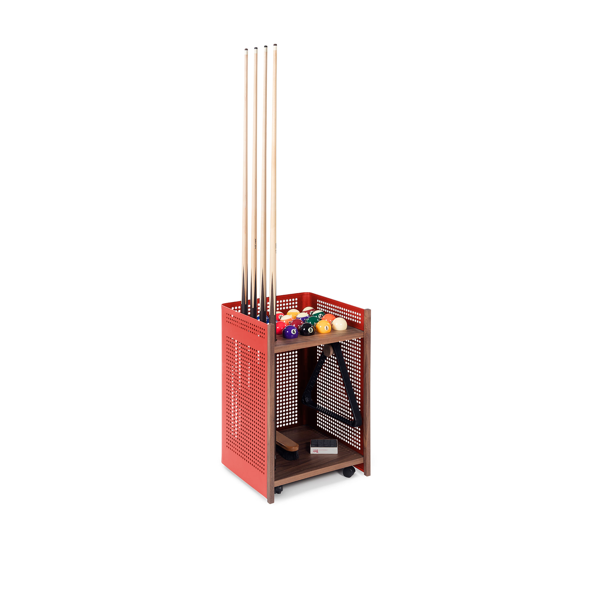 RS Barcelona - Mou Indoor Floor Cue Rack, Red, Walnut tray - Spel - Yonoh