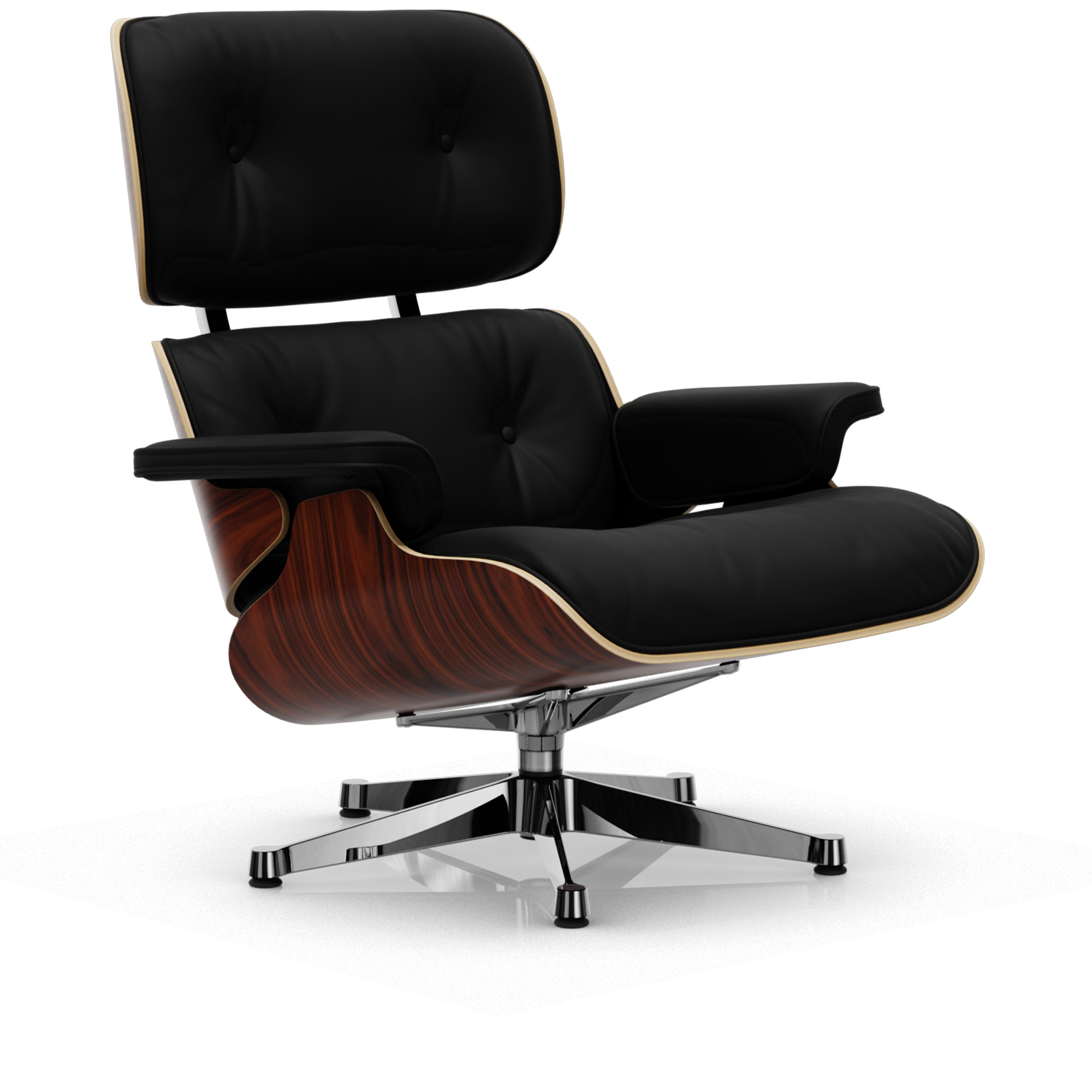 Vitra - Eames Lounge Chair Santos Palisander Leather Natural Nero 66 Polished Aluminium - Fåtöljer - Charles & Ray Eames - Läder/Metall/Trä | Möbler - Fåtöljer Och Puffar - Fåtöljer | Möbelexperten