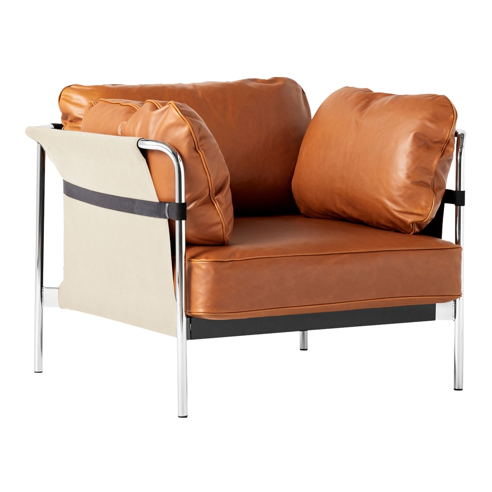 HAY - Can 1 Seater - Chrome Base - Natural Canvas - Cat.6 - Sense Cognac - Fåtöljer - Ronan & Erwan Bouroullec - Metall/Textilmaterial